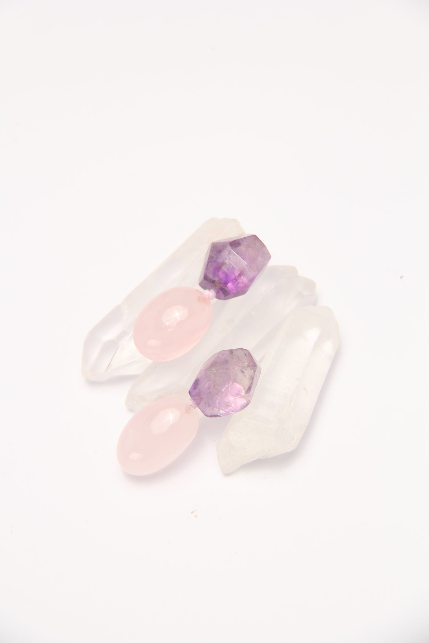 Earrings: rose quartz, amethyst