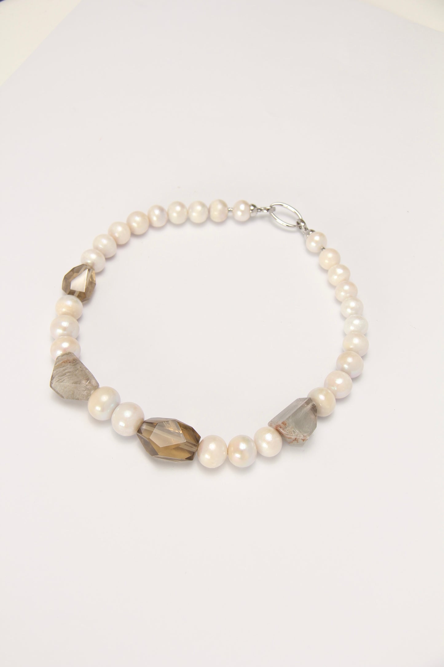 Necklace: pearls, smoky quartz, phantom quartz