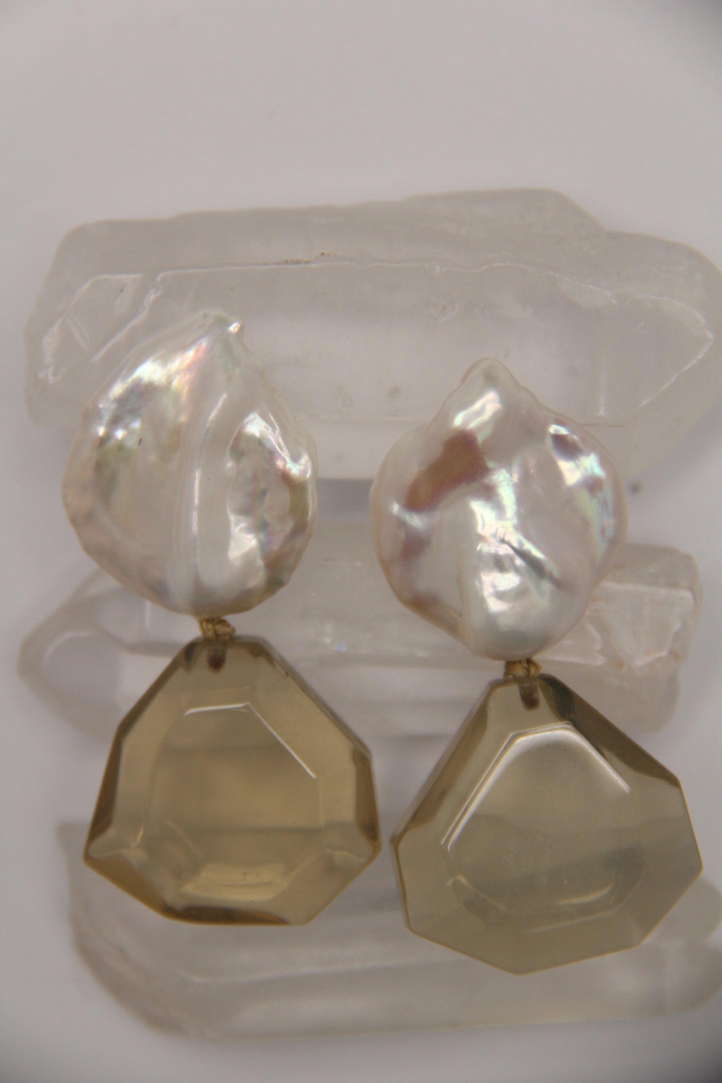 Earrings: pearls, citrine