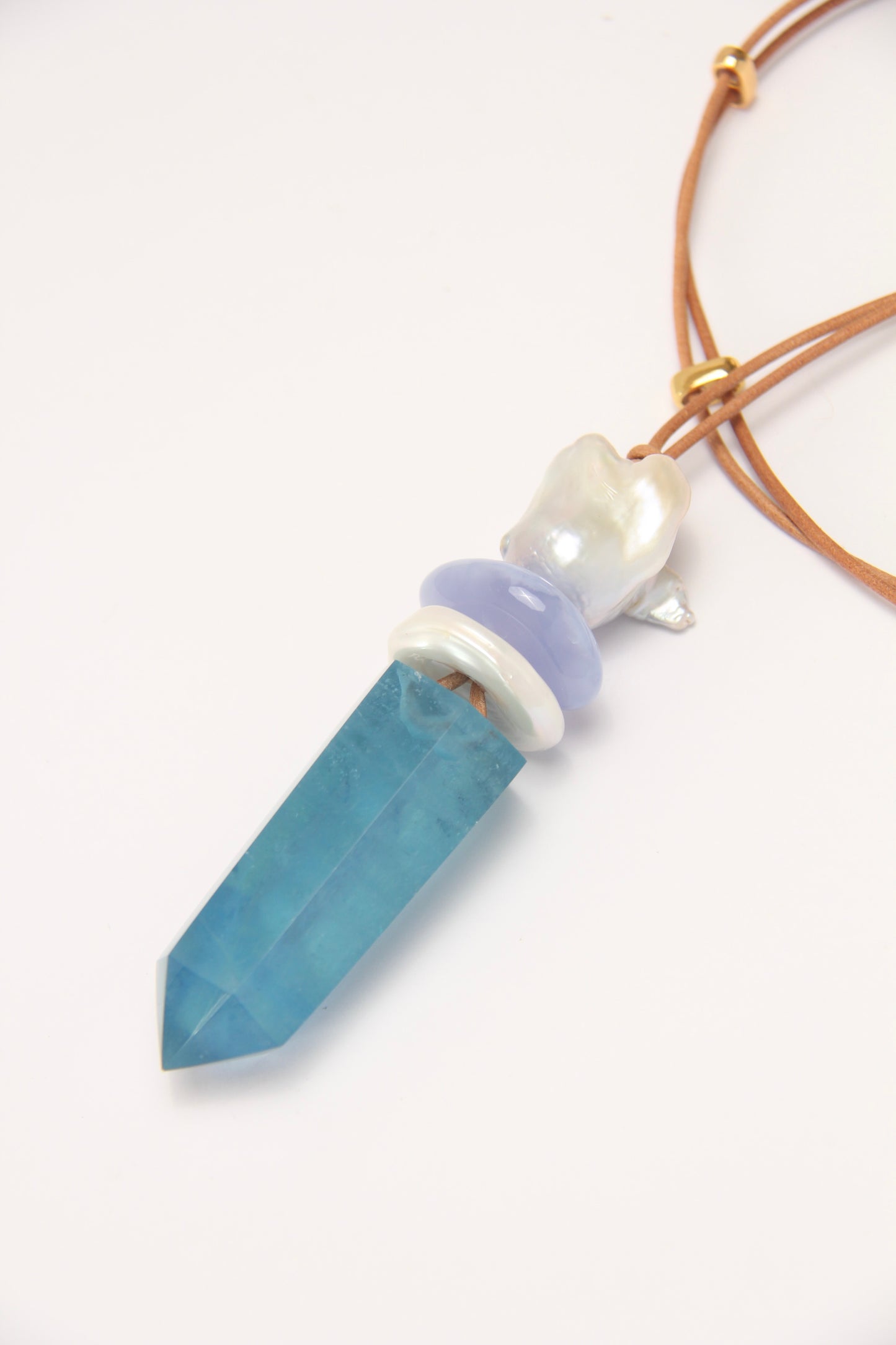 Pendant: pearls, aquamarine, blue lace agate