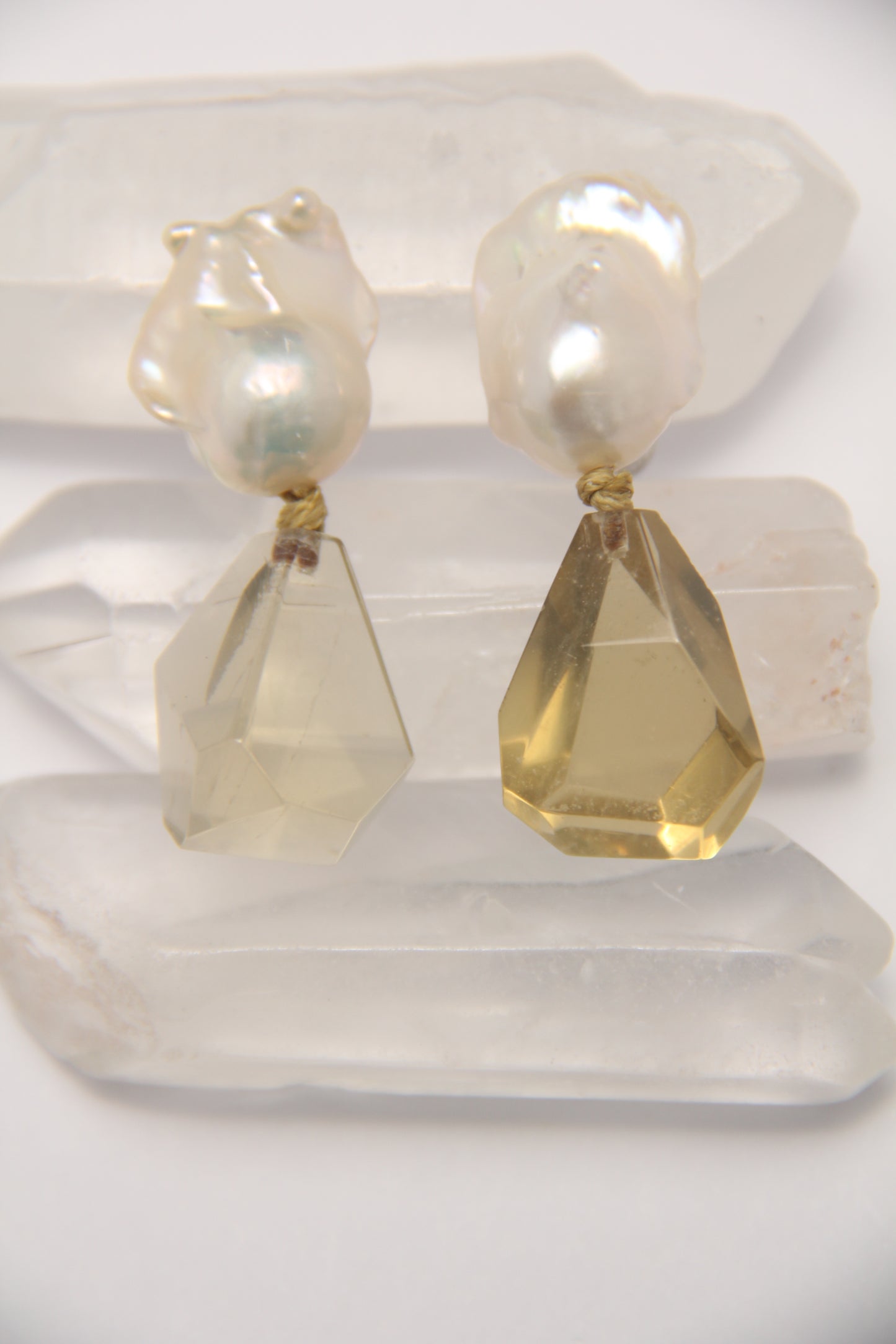 Earrings: pearls, citrine