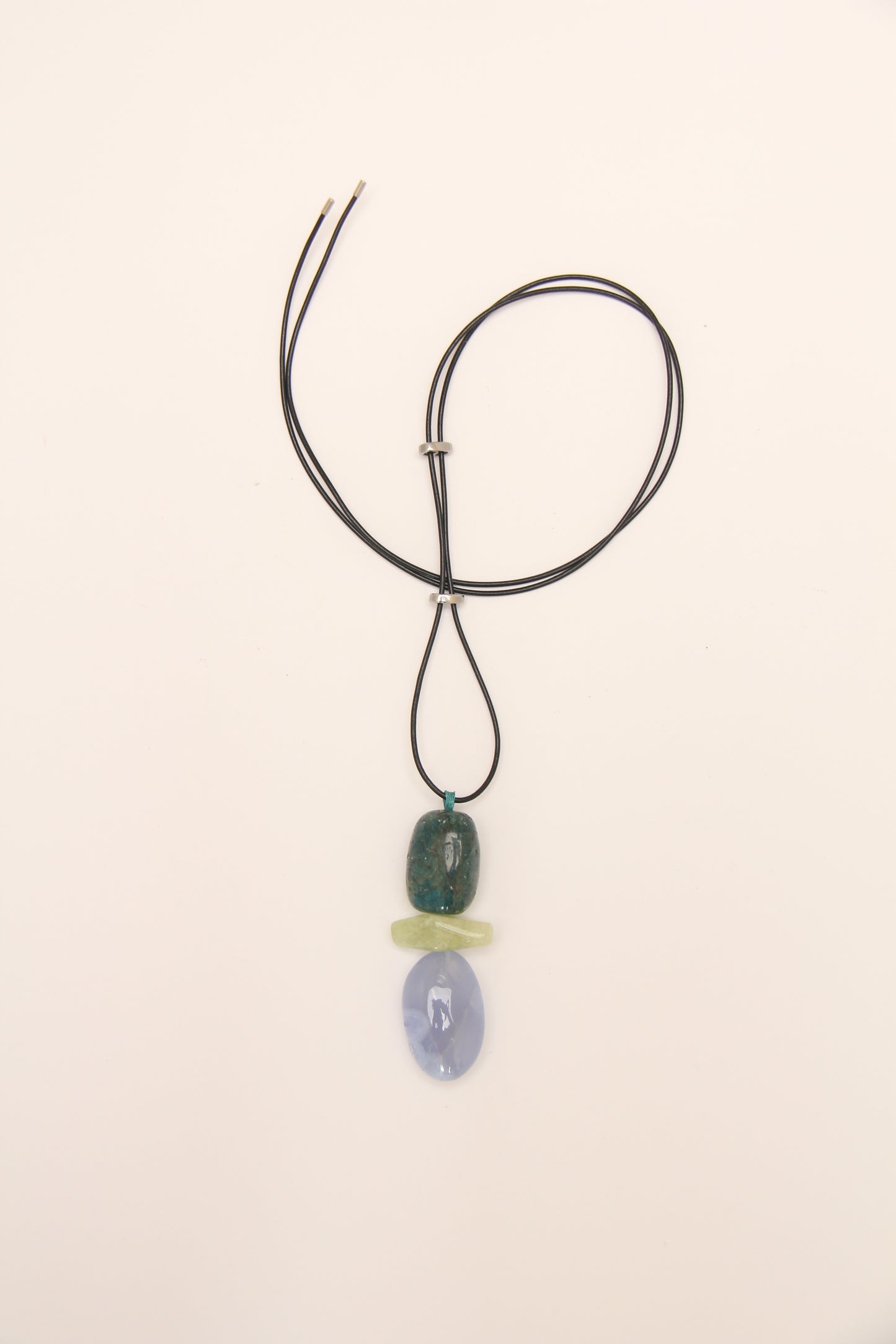 Pendant: blue apatite, blue lace agate, morganite