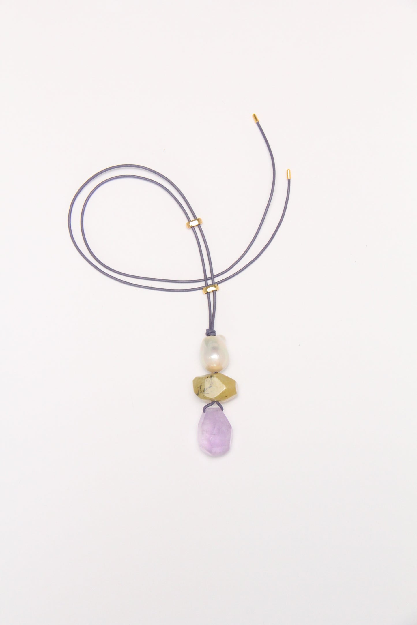 Pendant: pearls, morgnite, amethyst