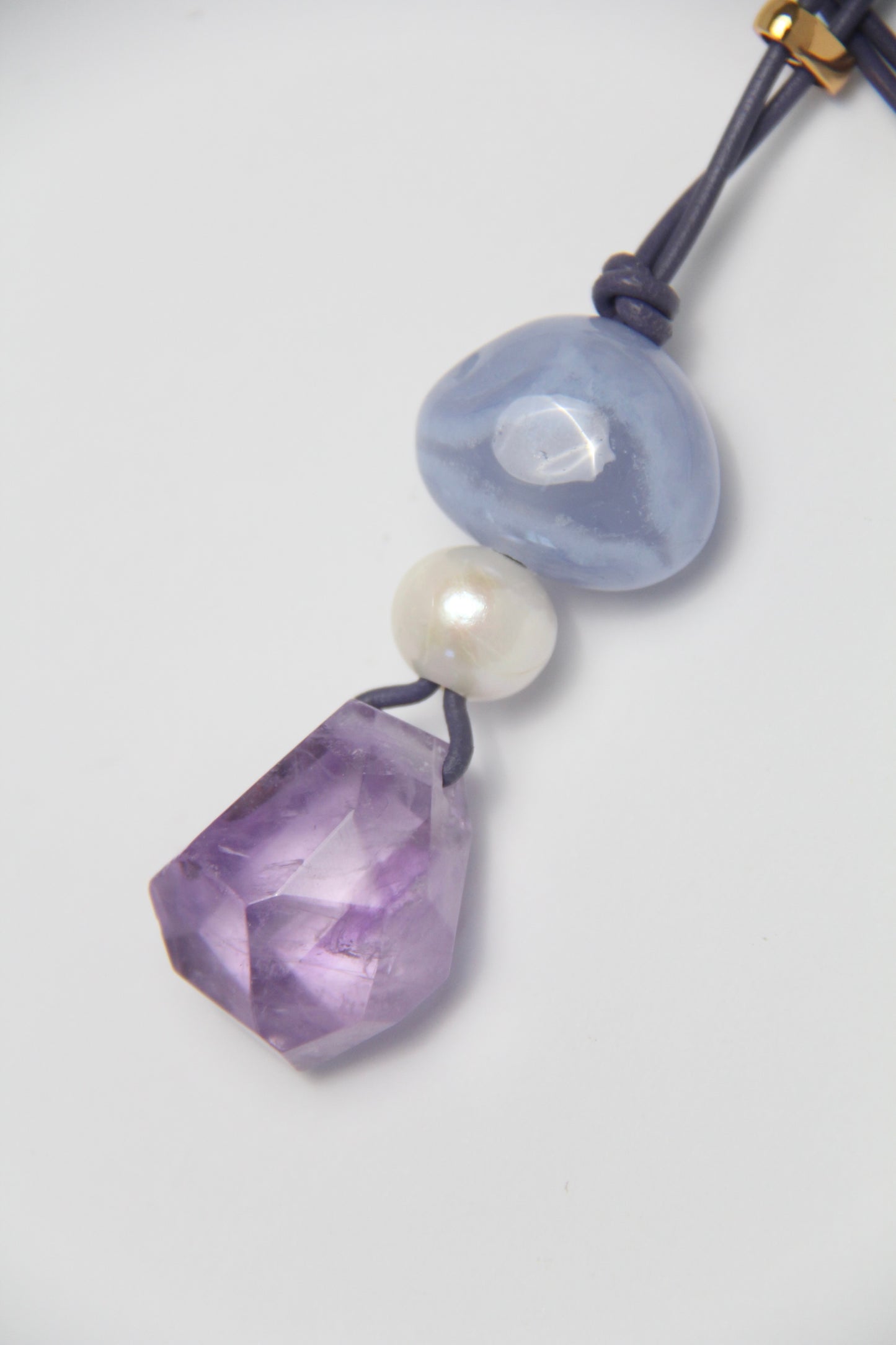 Pendant: blue lace agate, pearl, amethyst