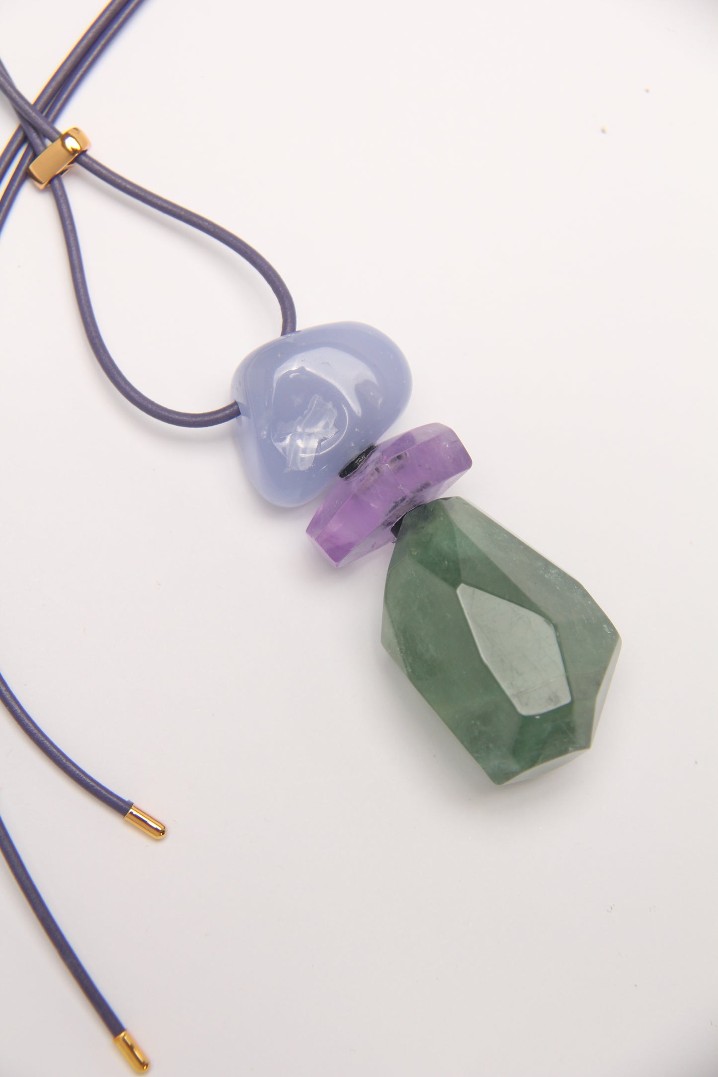 Pendant: blue lace agate, amethyst, morganite