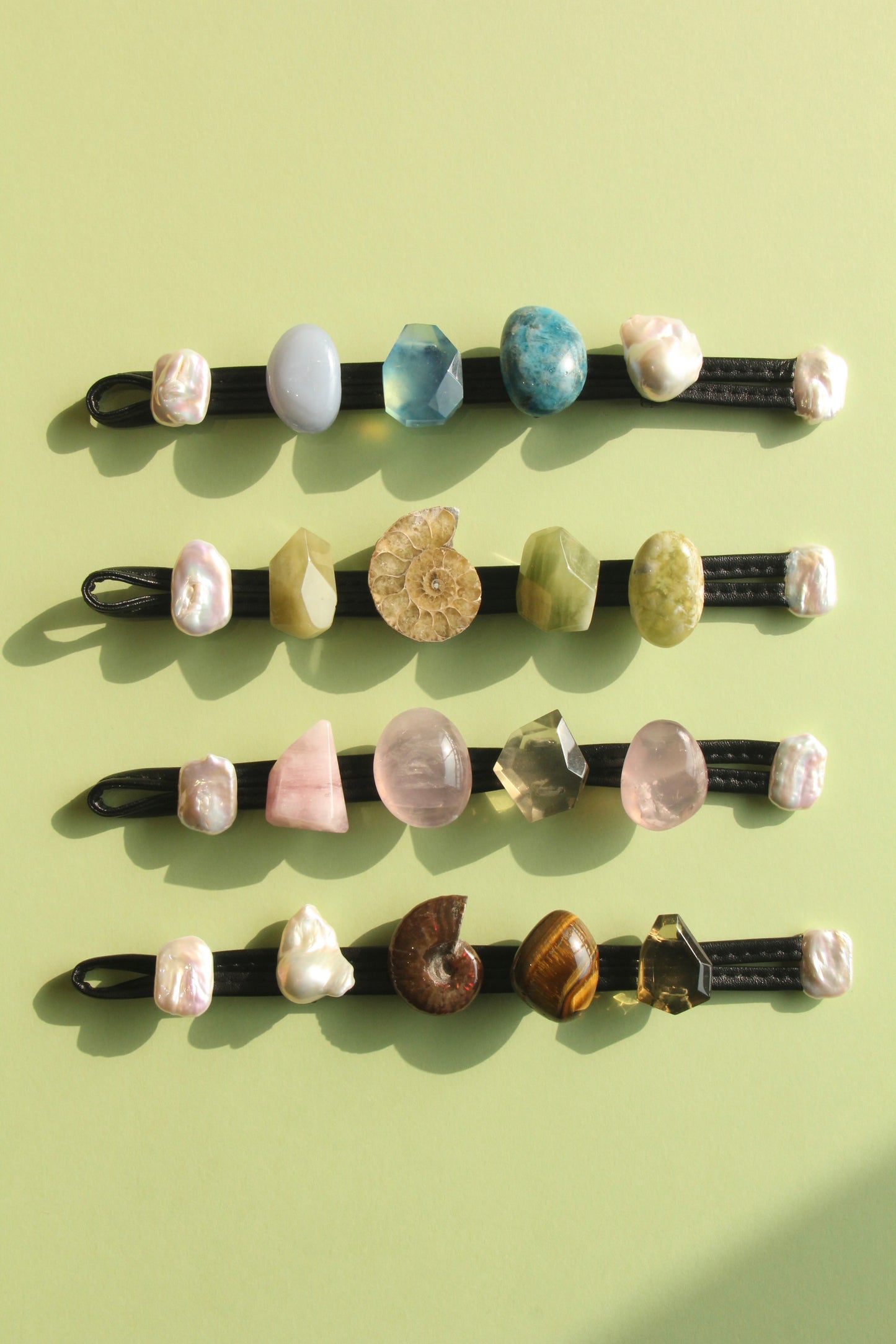 Bracelet: pearls, ammonite, tiger's eye, citrine