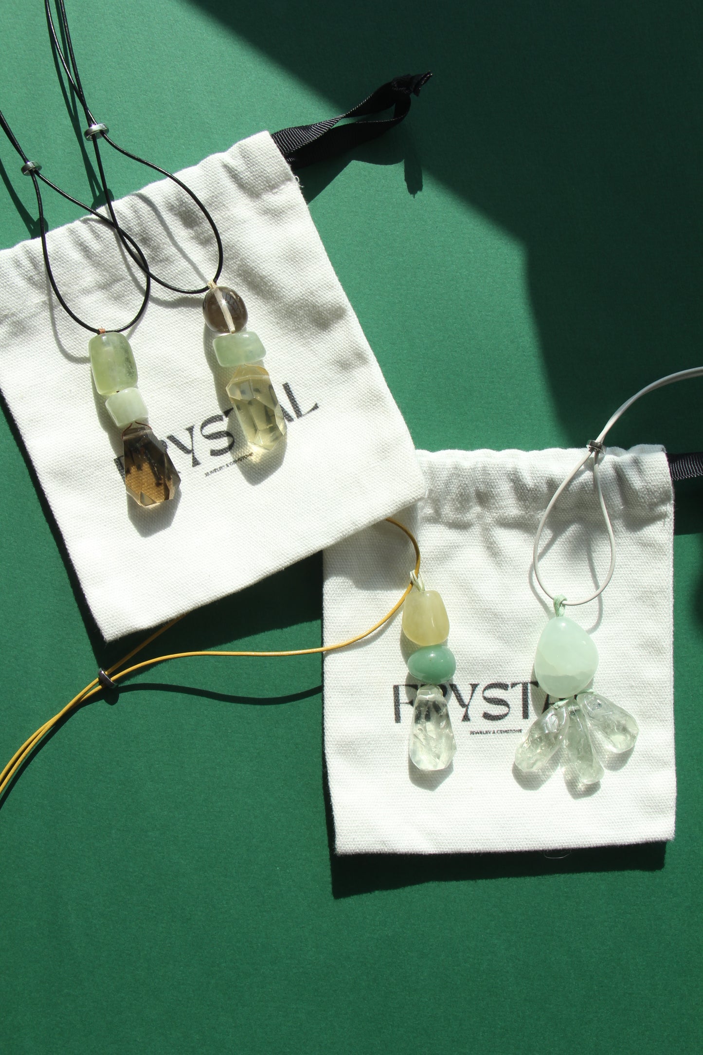 Pendant: morganite, green aventurine, prasem quartz