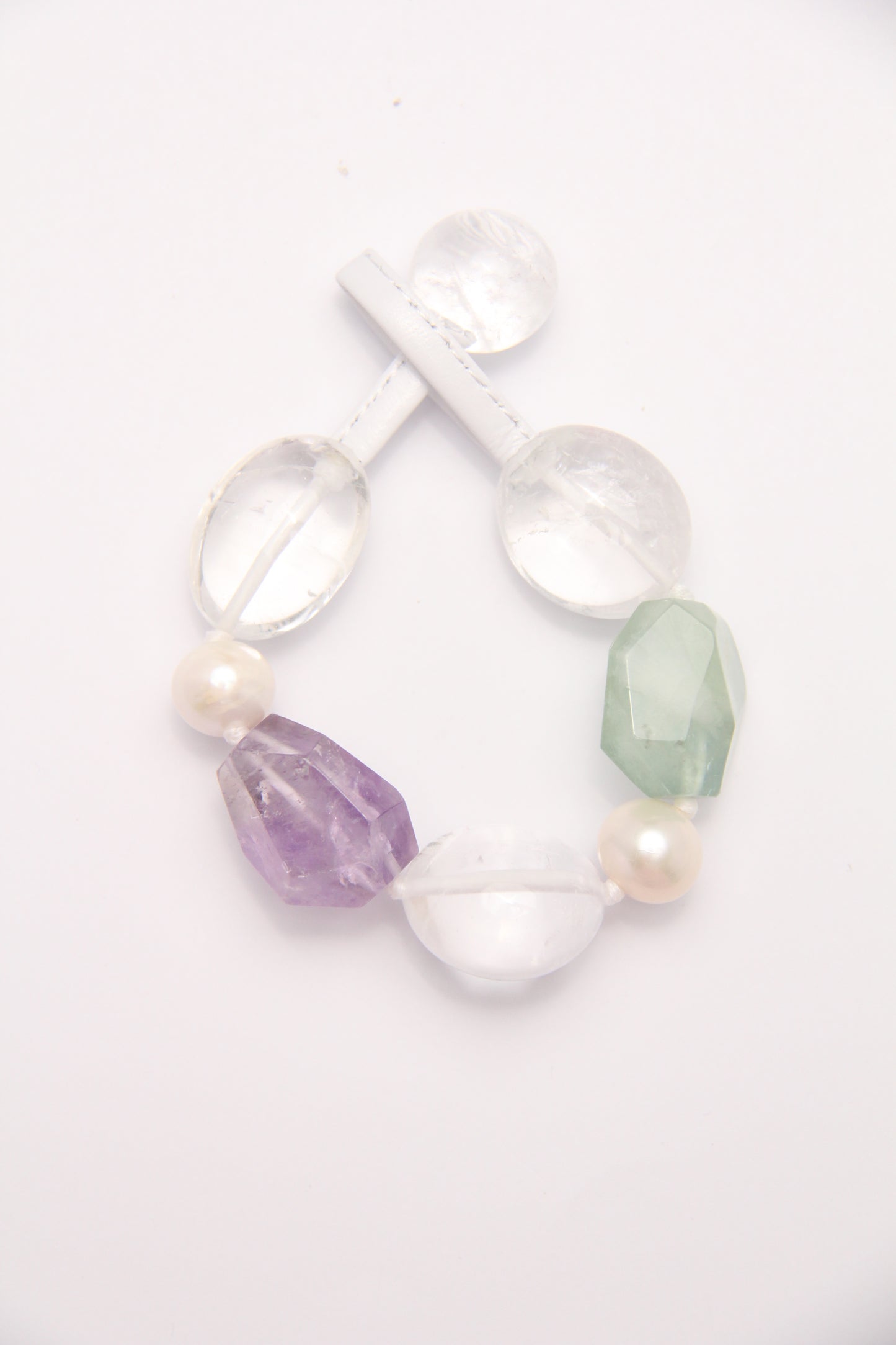 Bracelet: amethyst, morganite, quartz, pearls