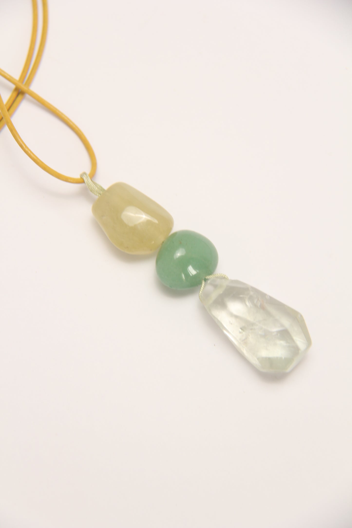 Pendant: morganite, green aventurine, prasem quartz