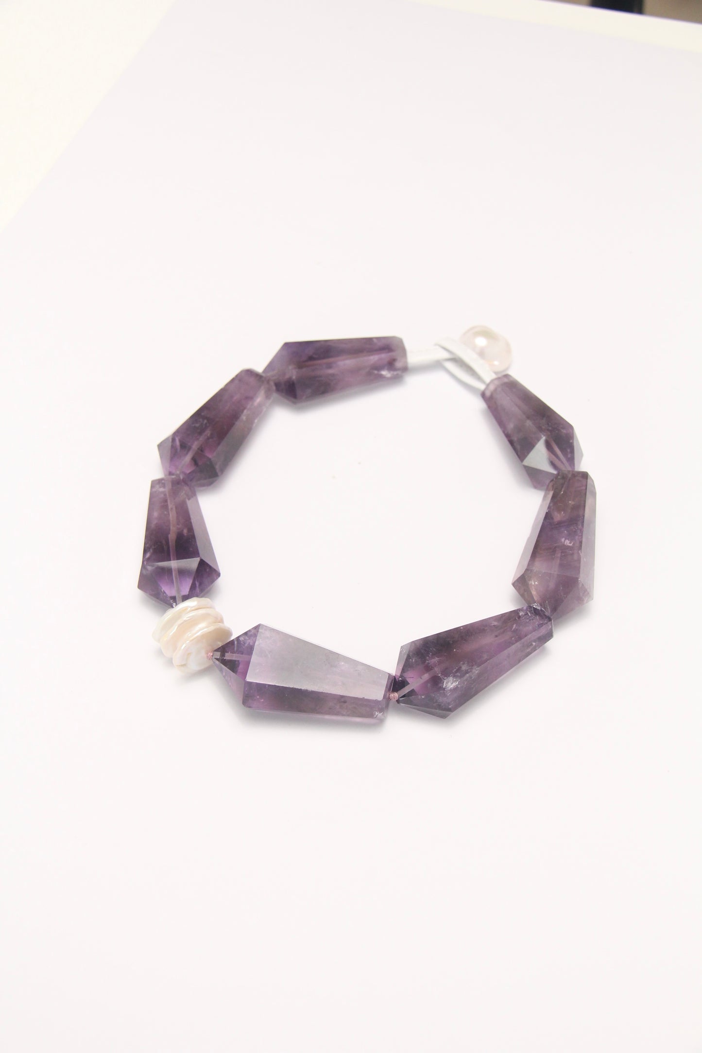 Necklace: amethyst, pearls