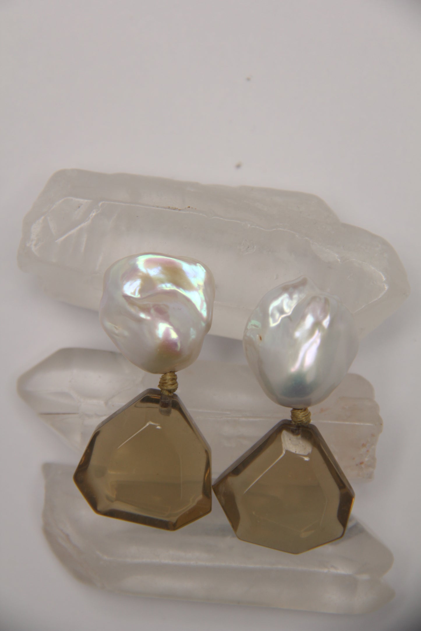 Earrings: pearls, citrine