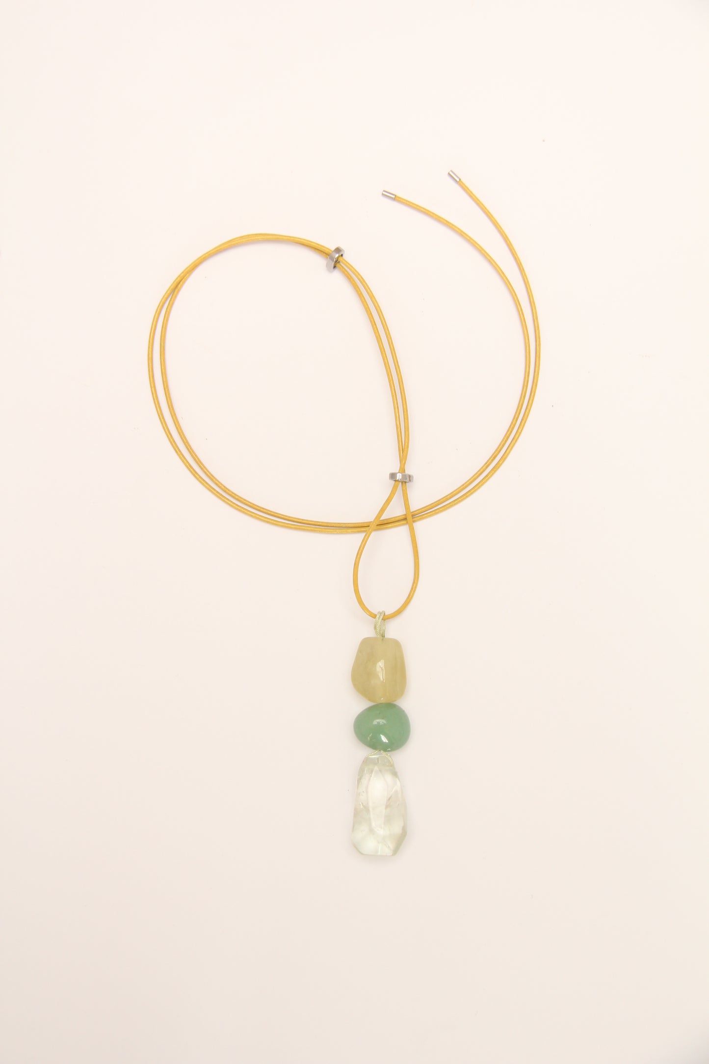 Pendant: morganite, green aventurine, prasem quartz
