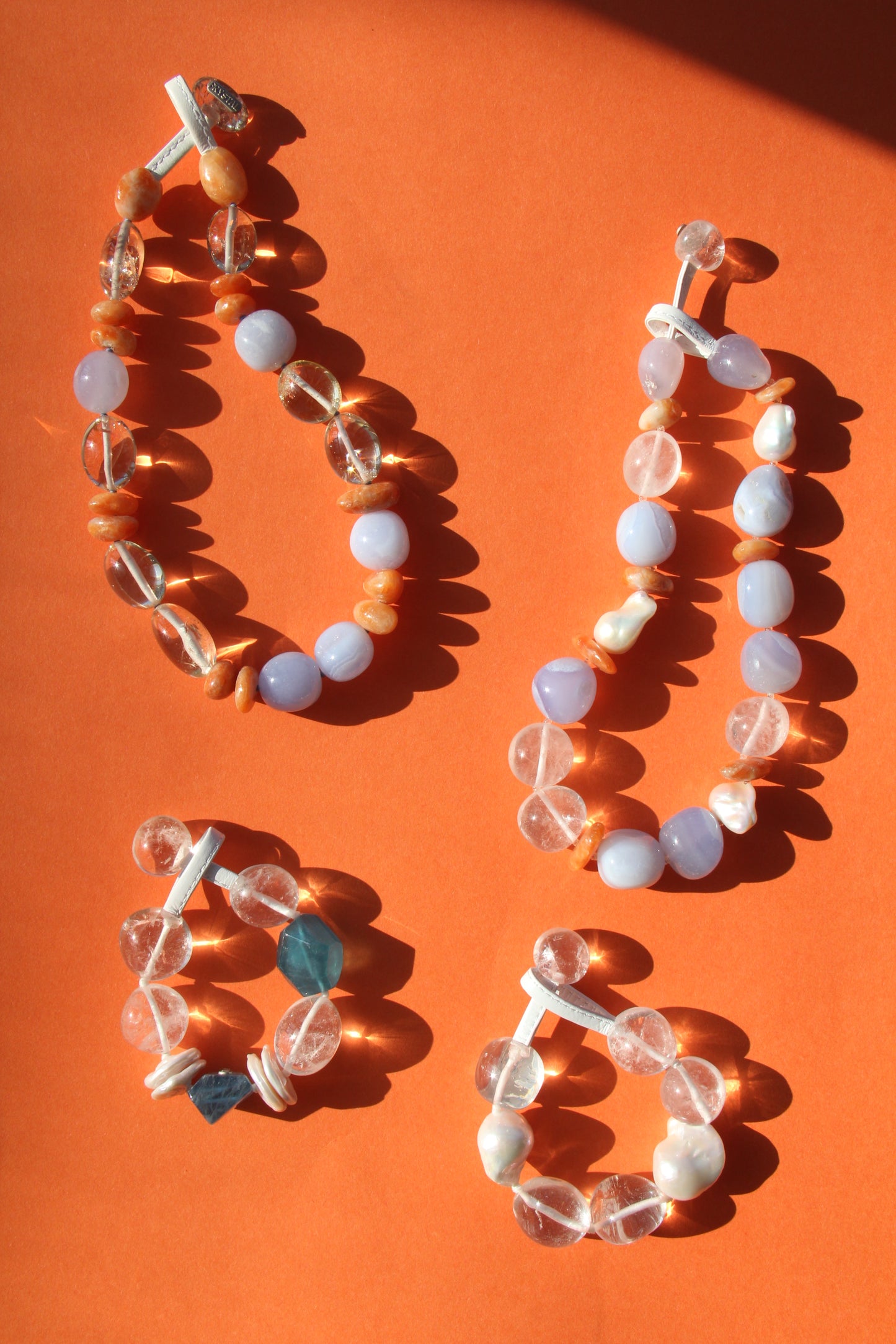 Bracelet: aquamarine, quartz, pearls
