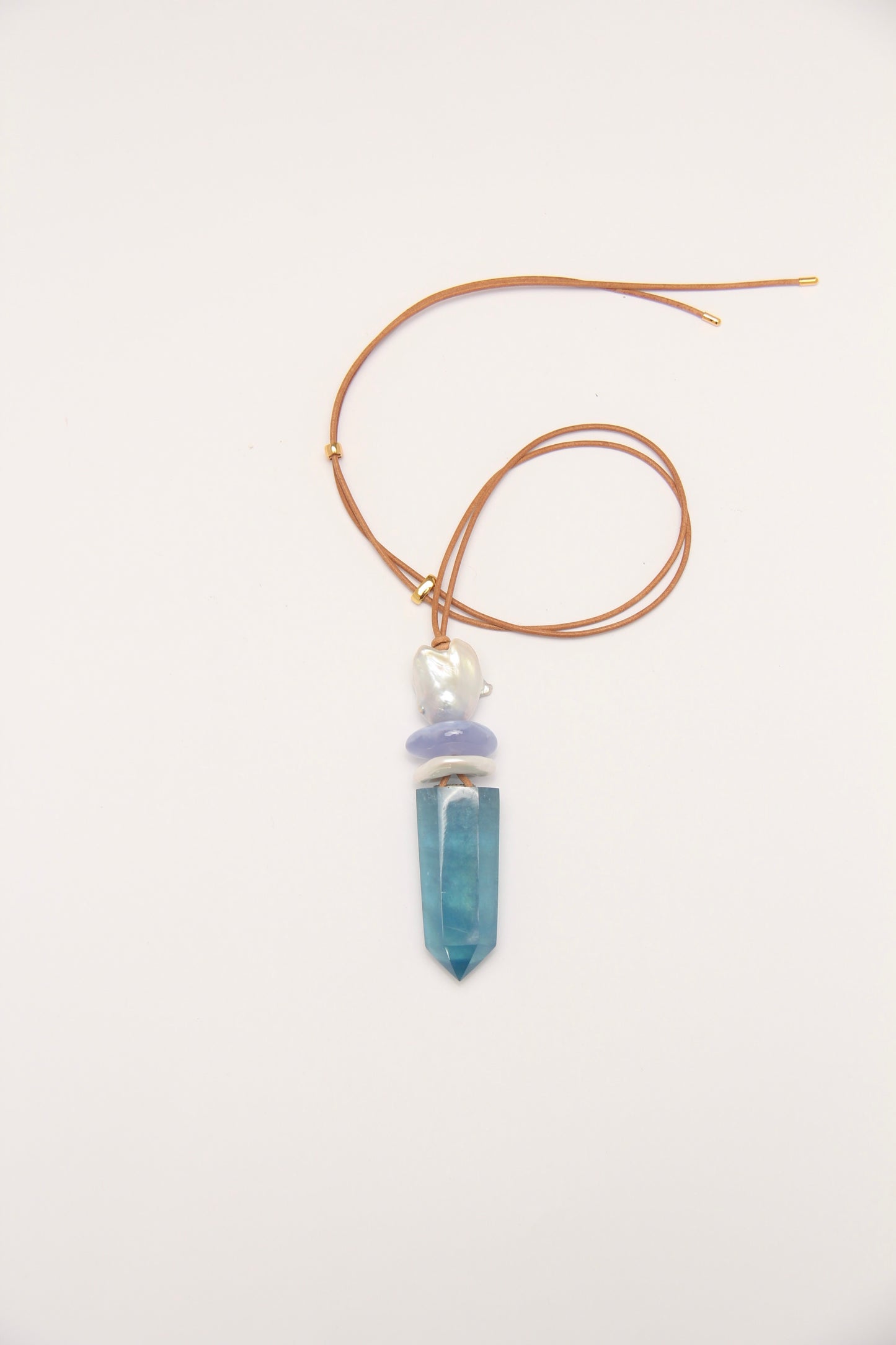 Pendant: pearls, aquamarine, blue lace agate