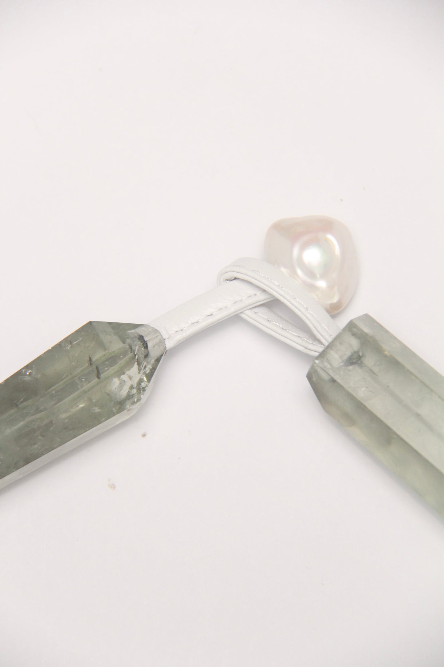 Necklace: prasem quartz, pearls
