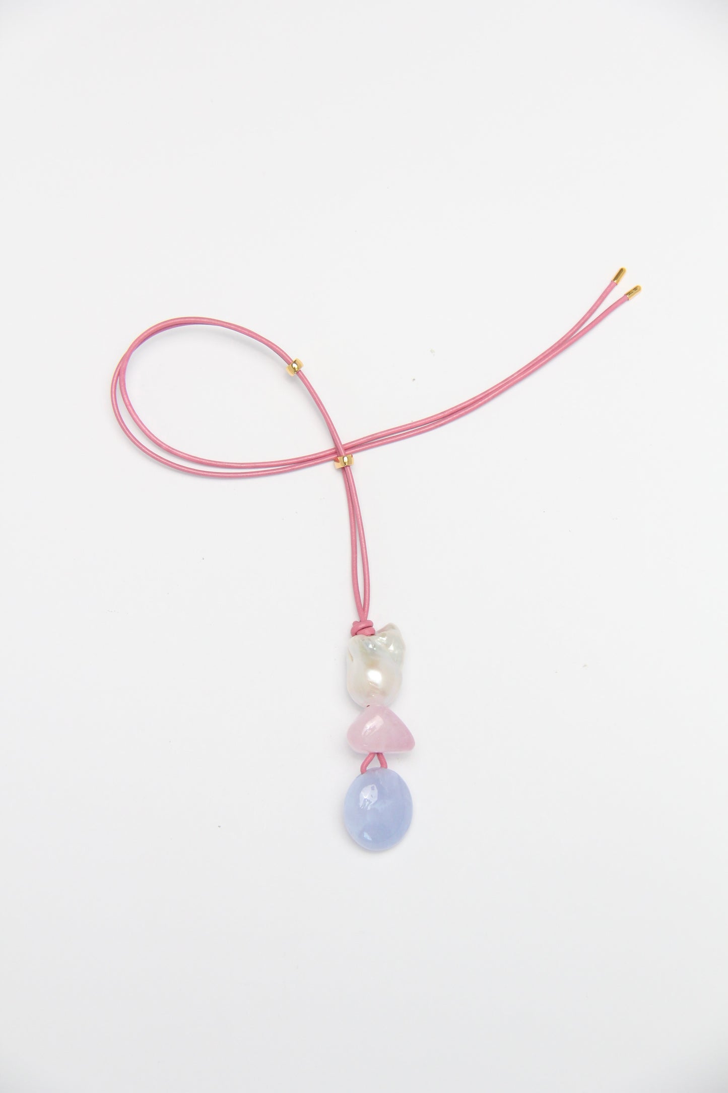 Pendant: pearl, morganite, blue lace agate