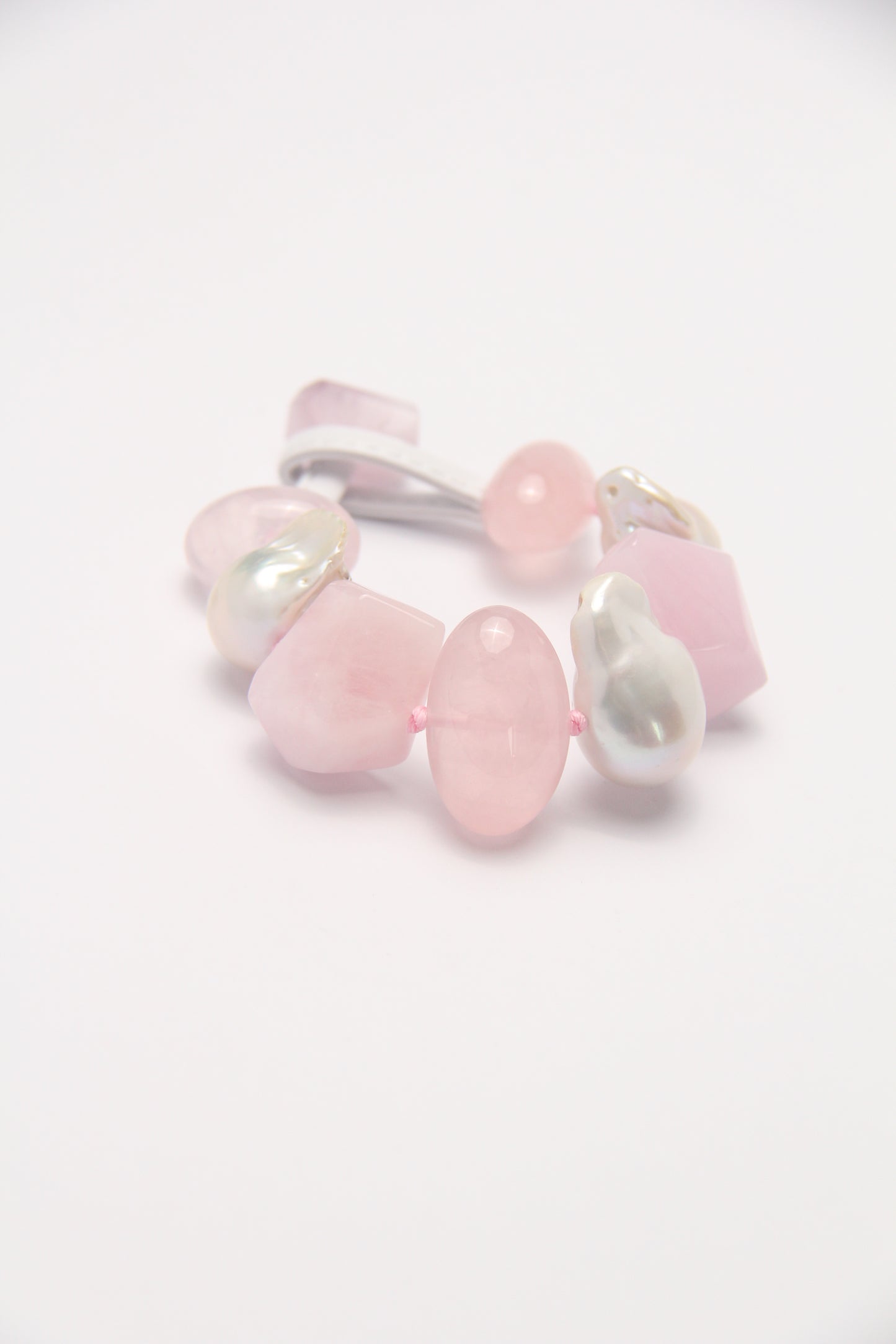 Bracelet: rose quartz, morganite, pearls