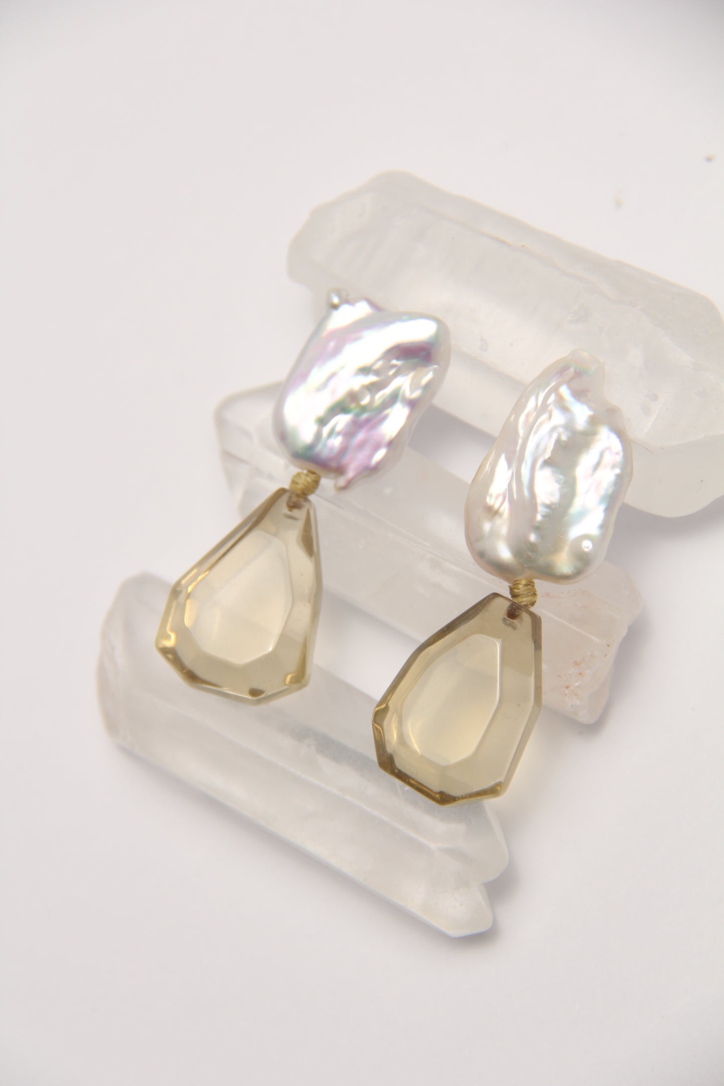 Earrings: pearls, citrine