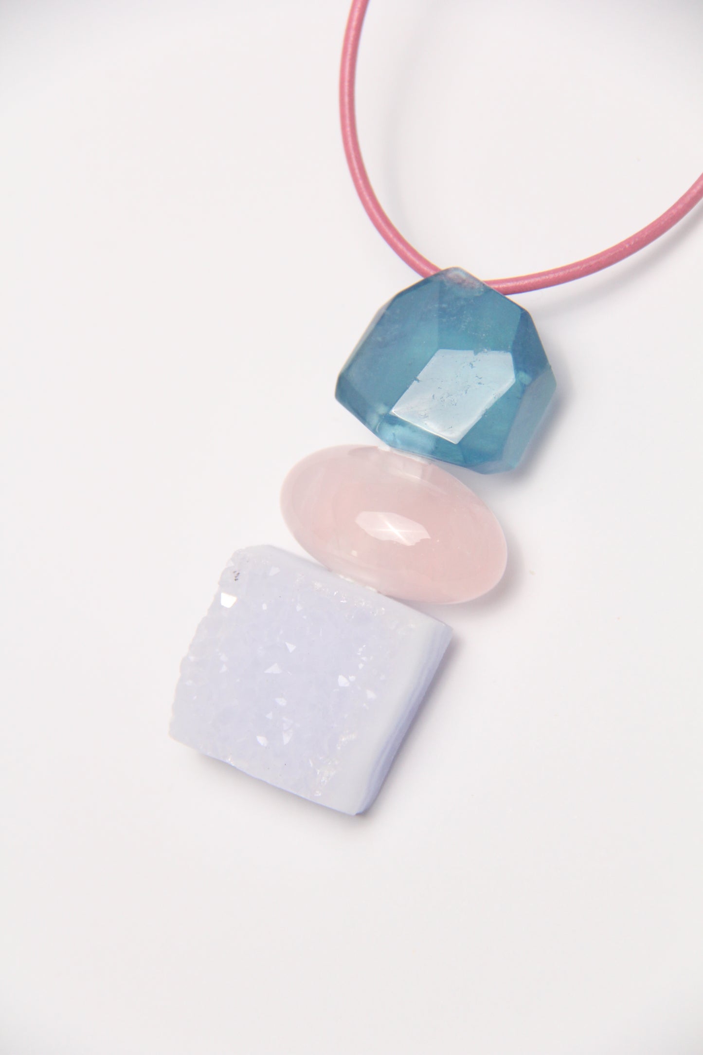 Pendant: aquamarine, rose quartz, blue lace agate