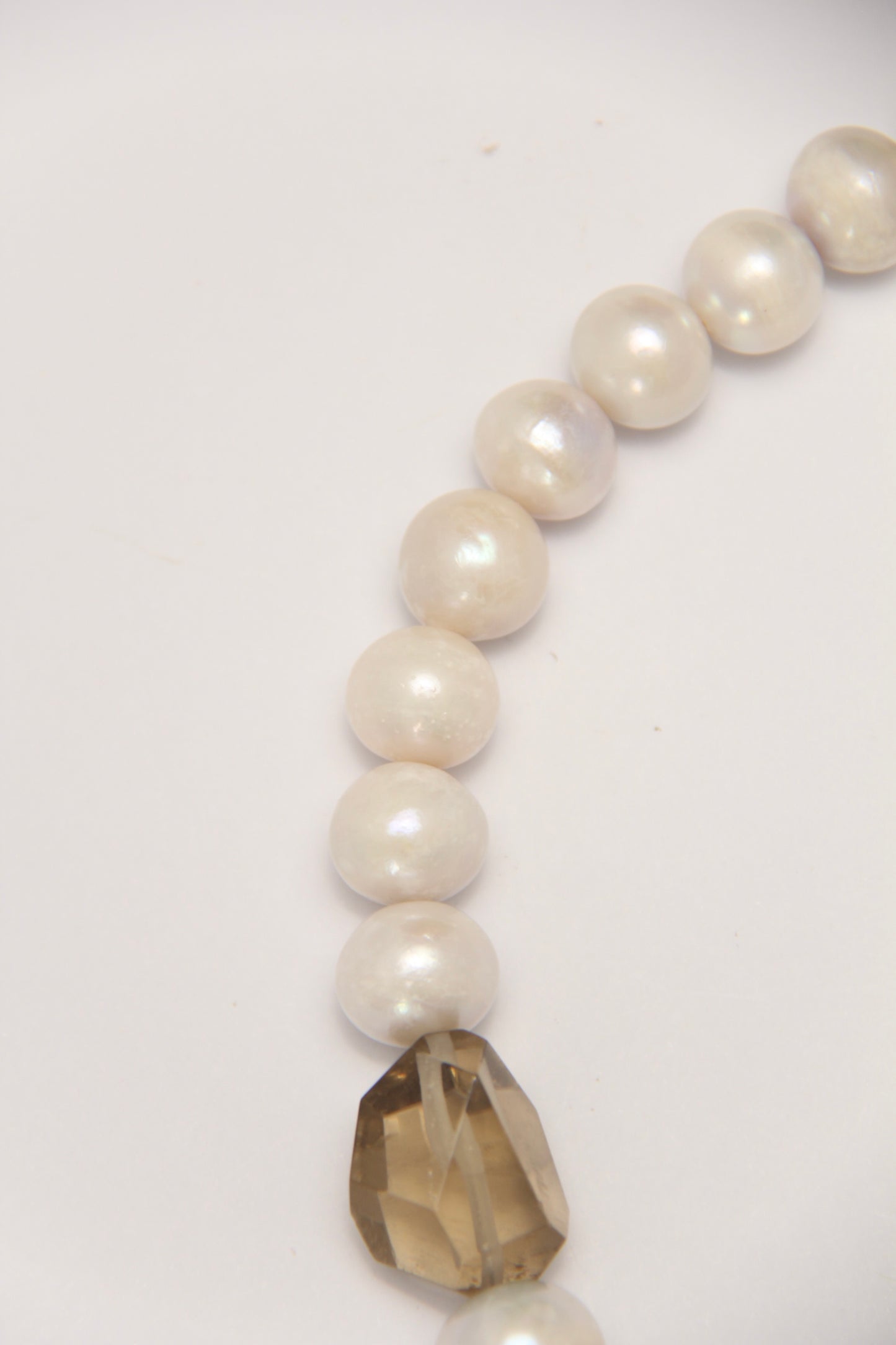 Necklace: pearls, smoky quartz, phantom quartz