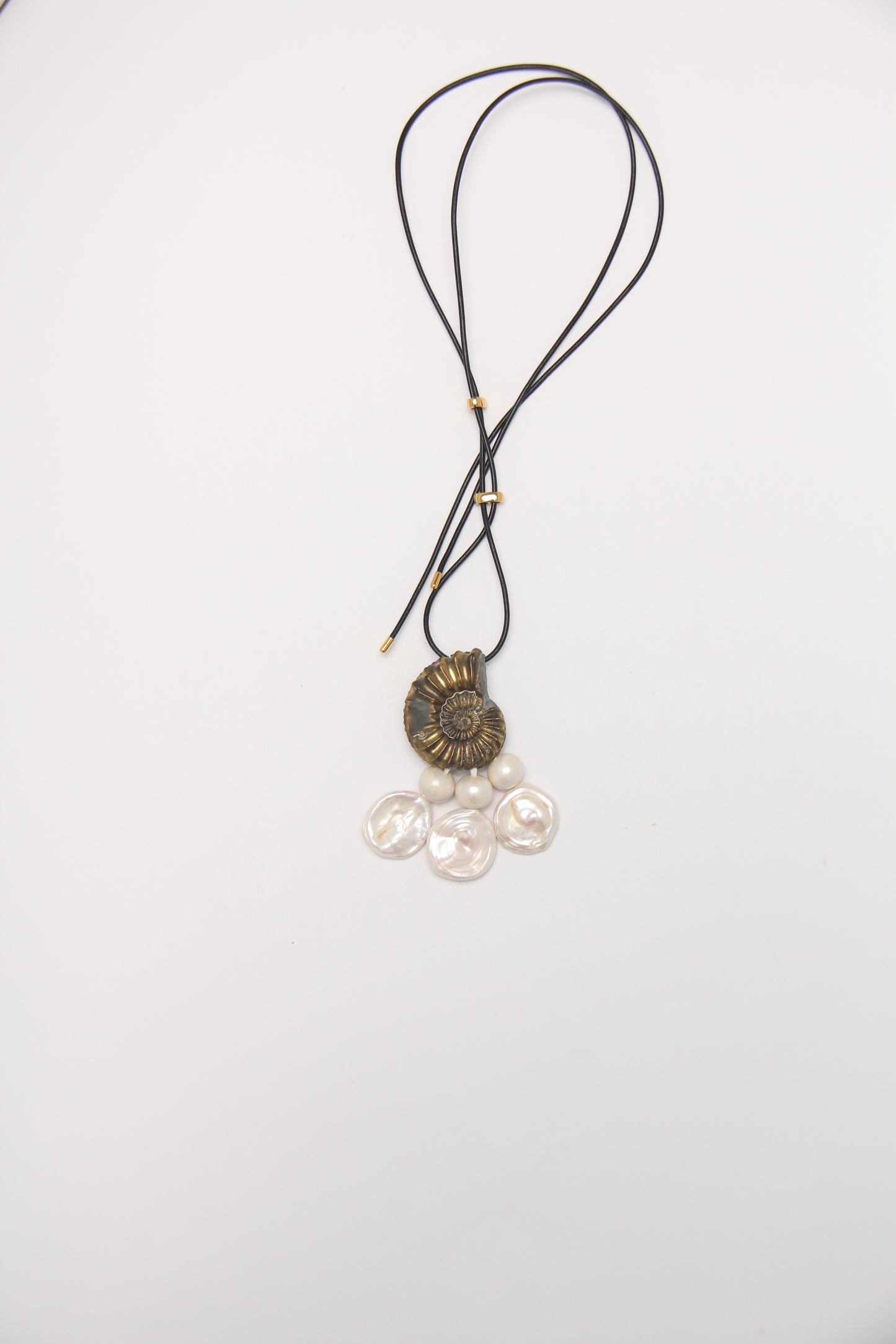 Pendant: Natural Genuine Pyrite Replaced Pleuroceras Ammonite from Germany, pearls