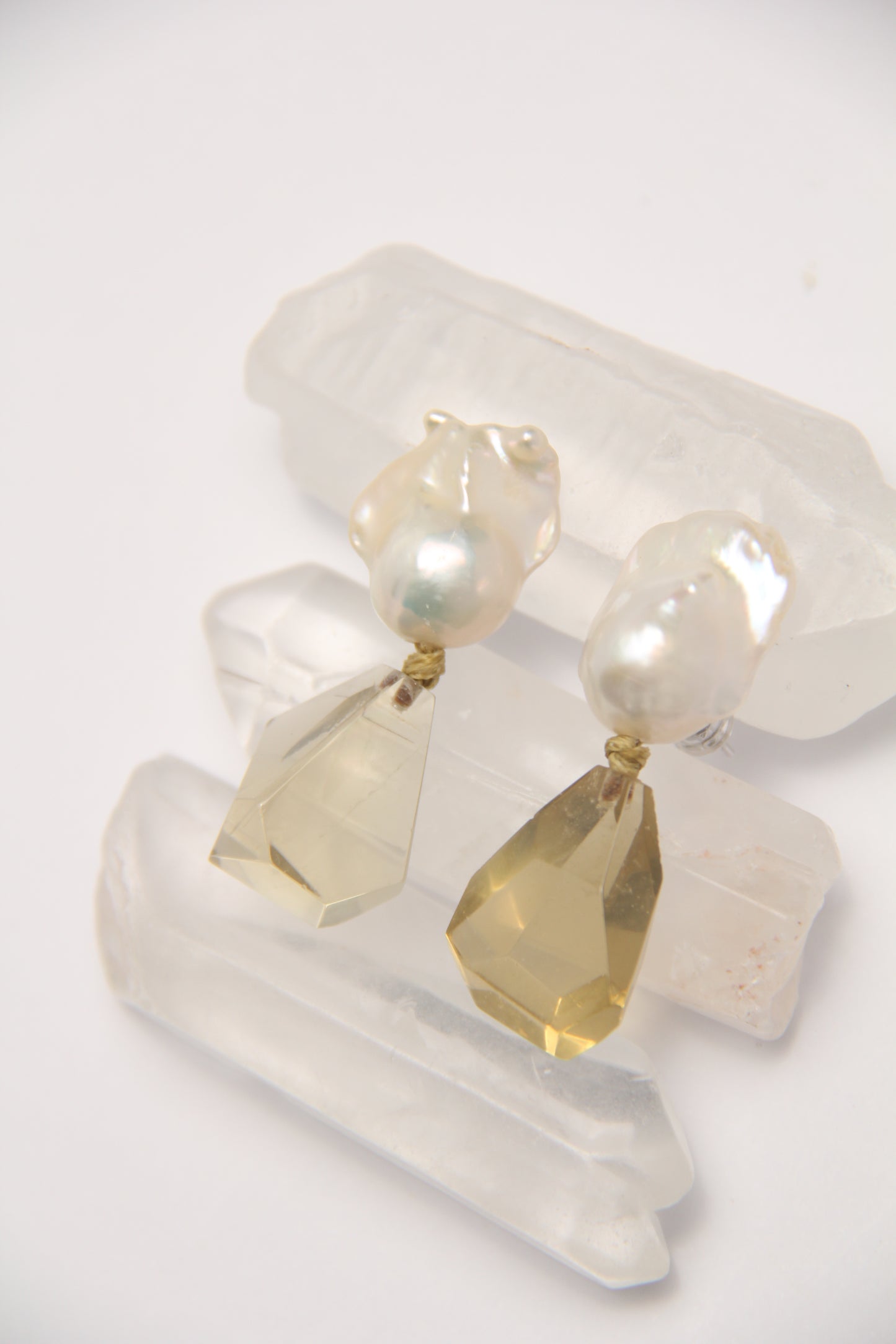 Earrings: pearls, citrine