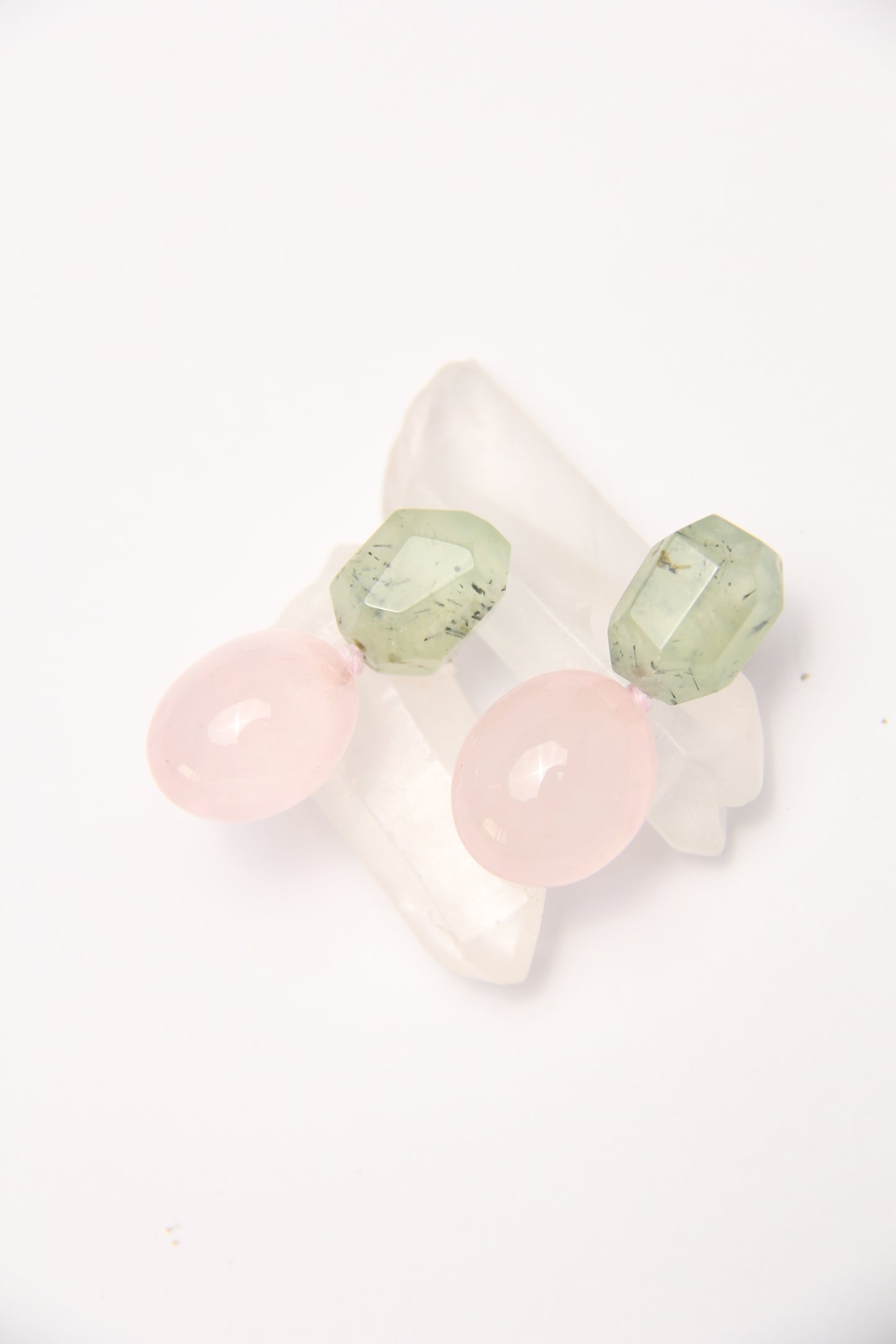 Earrings: prehnite, rose quartz