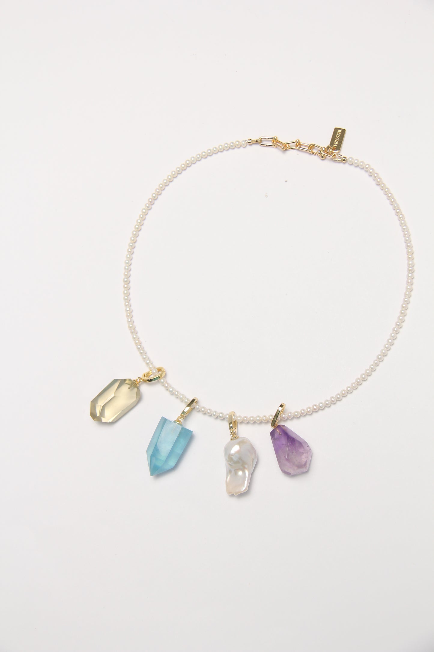 Charms: citrine, aquamarine, pearls, amethyst
