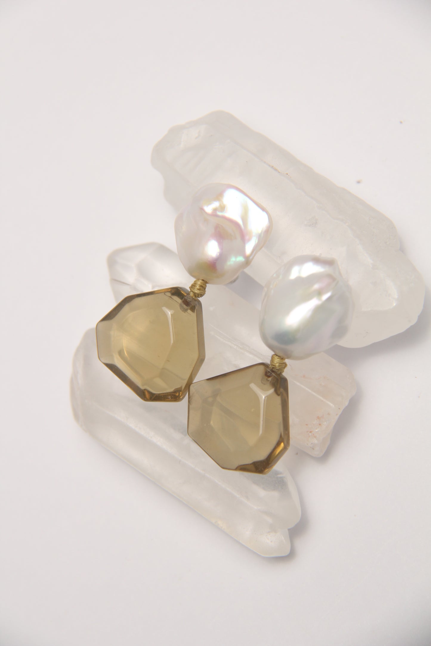Earrings: pearls, citrine