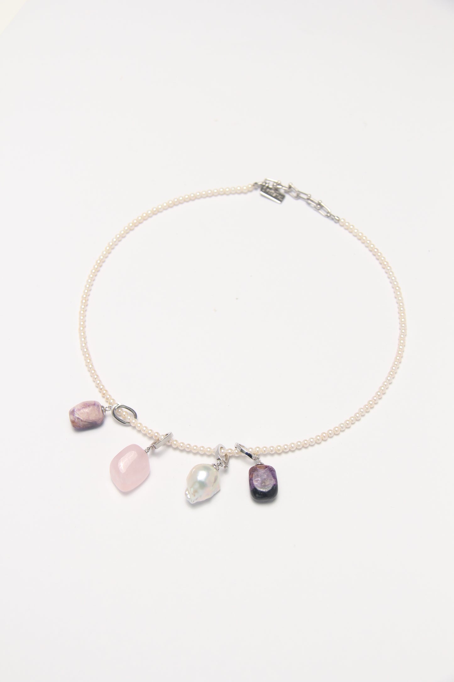 Charms: charoite, morganite, pearls