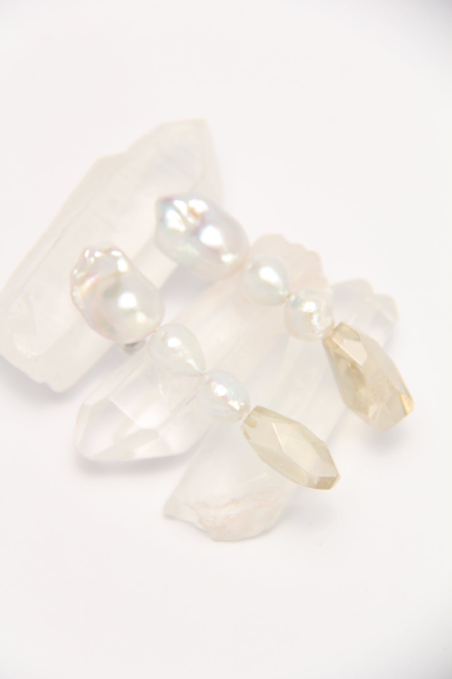 Earrings: pearls, citrine