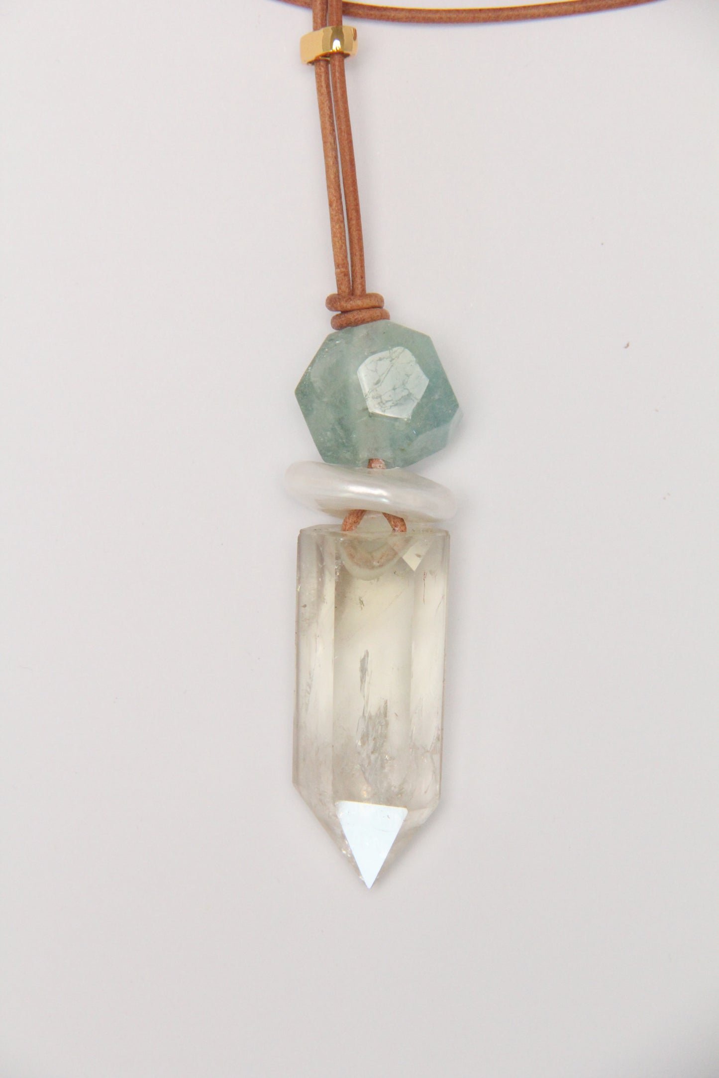 Pendant: morganite, pearl, citrine