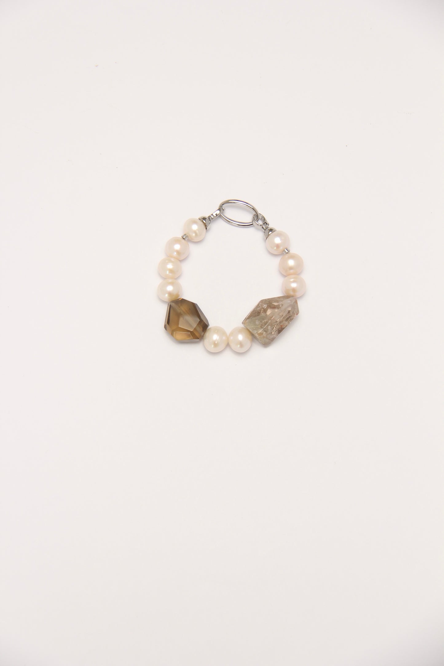 Bracelet: pearls, smoky quartz, phantom quartz