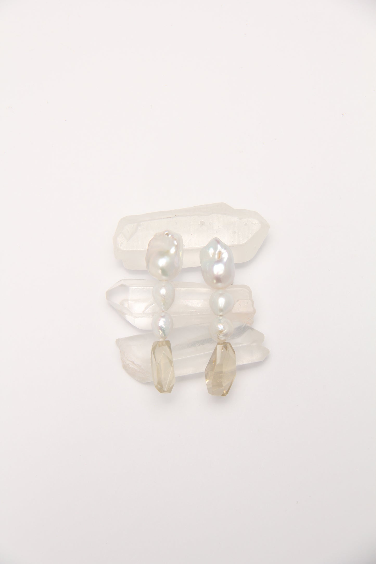 Earrings: pearls, citrine