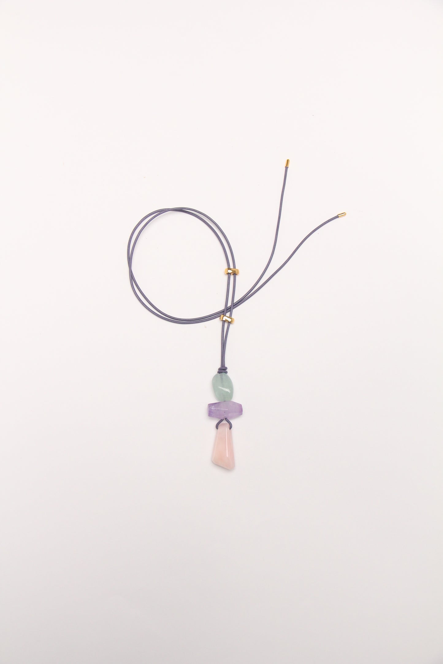 Pendant: morganite, amethyst, leather