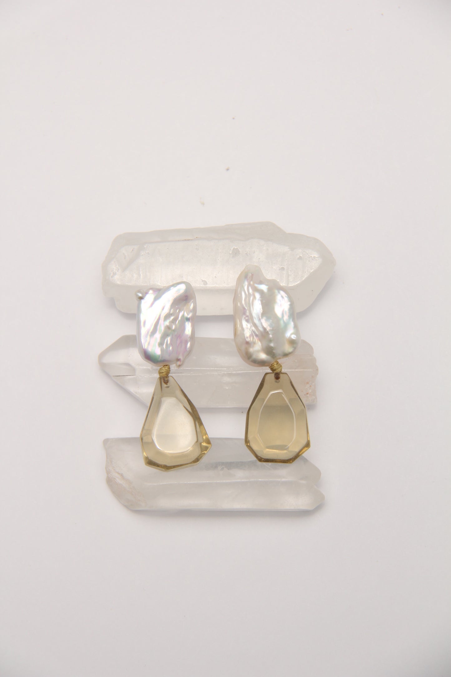 Earrings: pearls, citrine