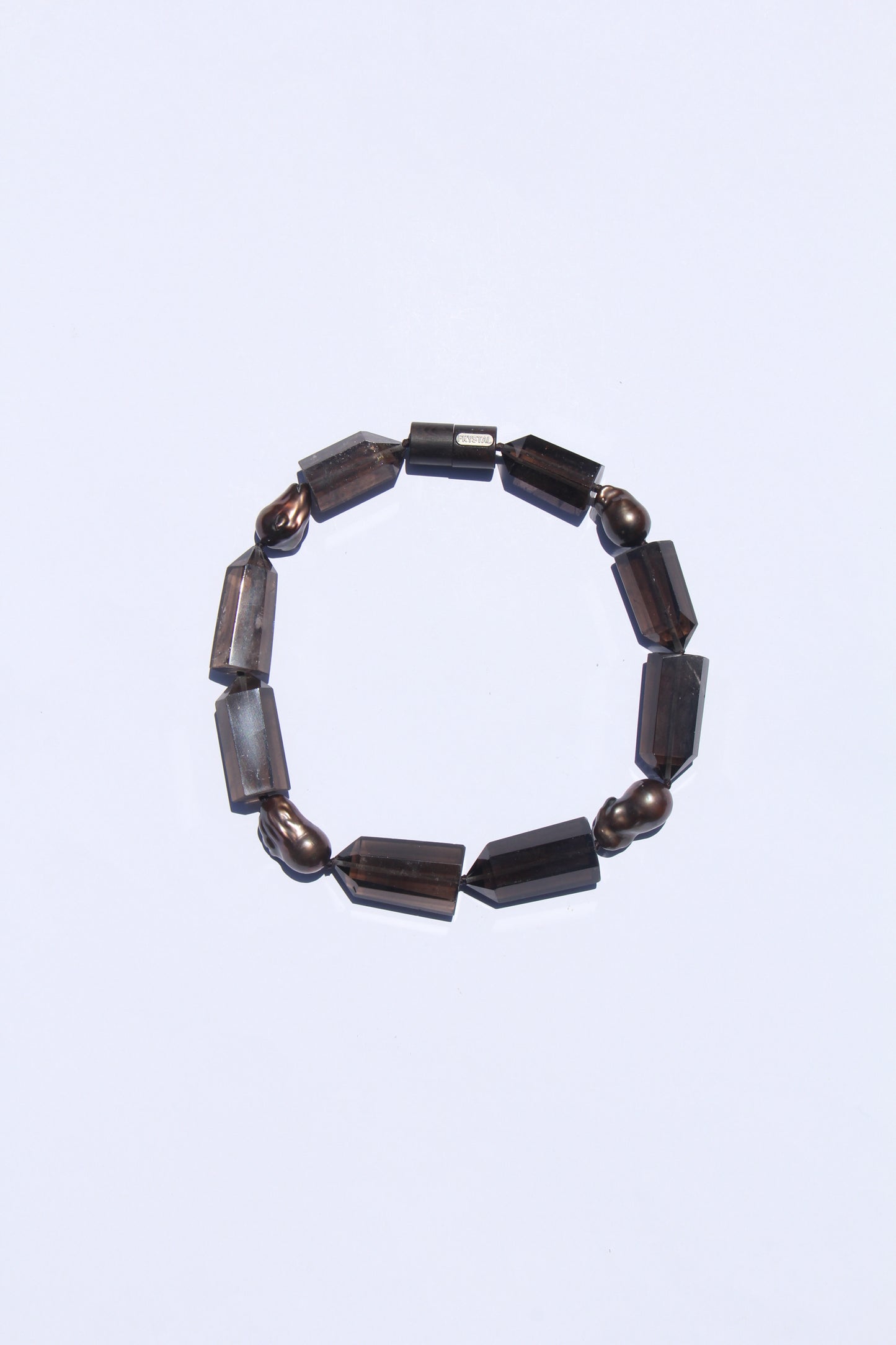 Necklace: pearls, smoky quartz