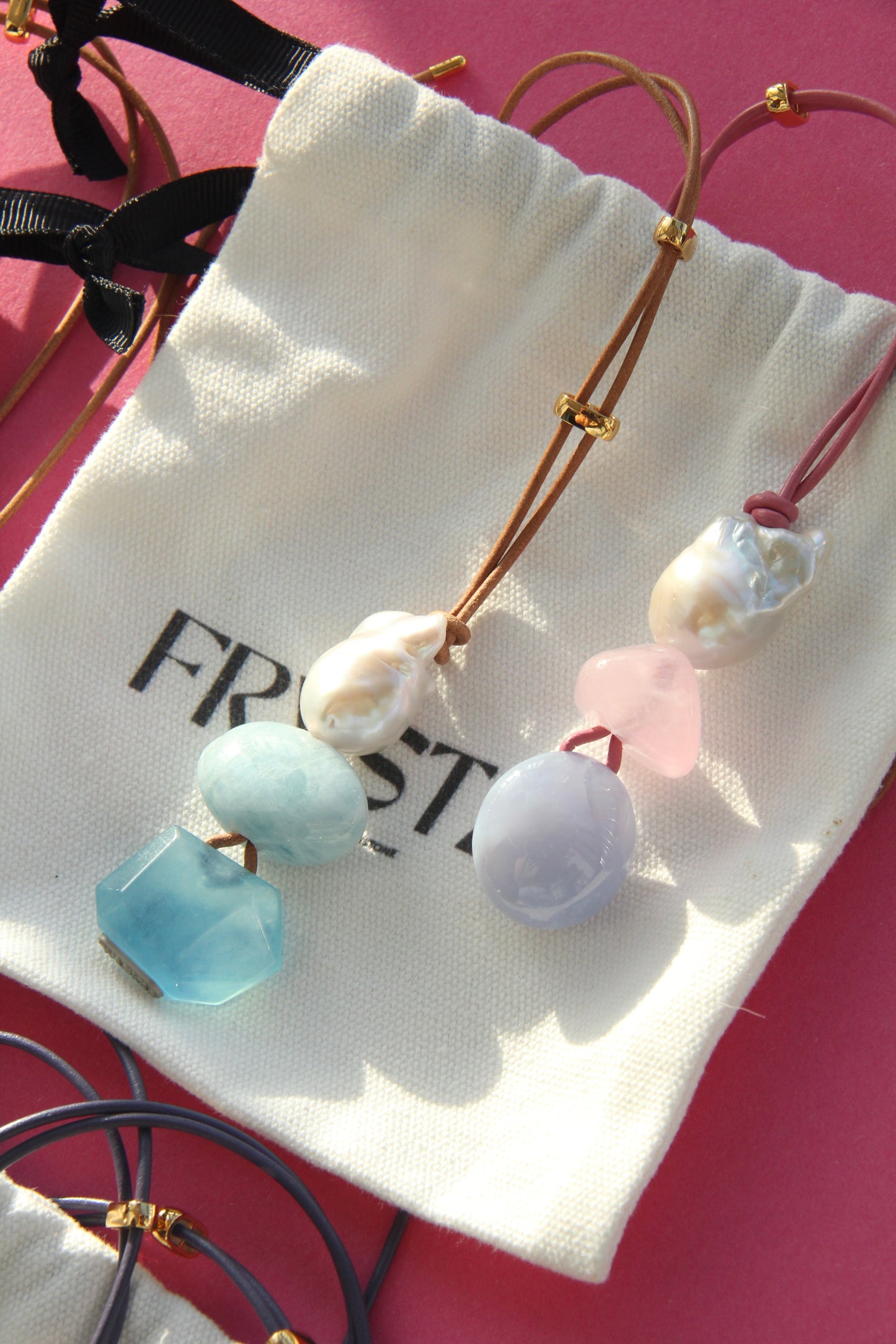 Pendant: pearl, morganite, aquamarine