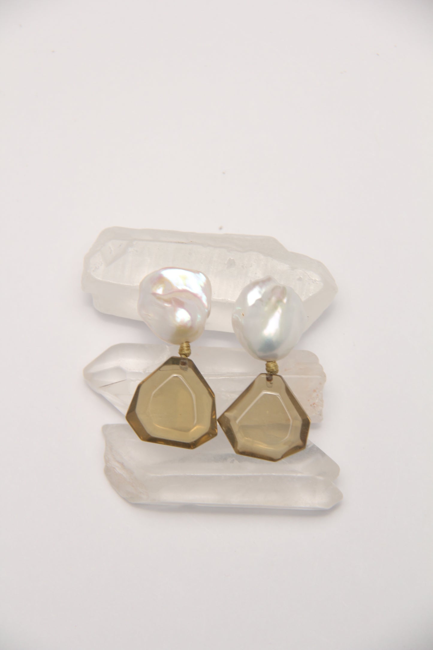 Earrings: pearls, citrine