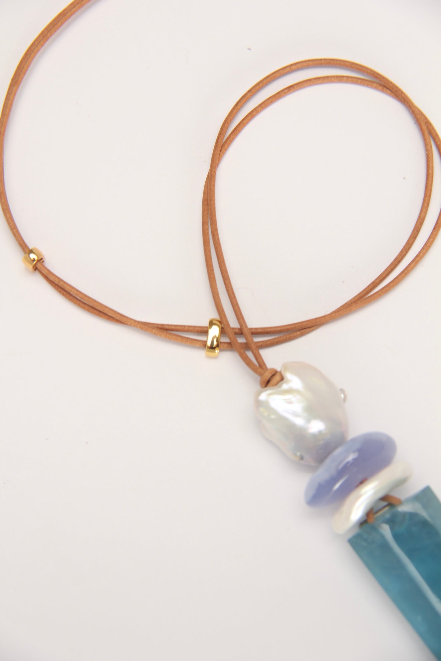 Pendant: pearls, aquamarine, blue lace agate