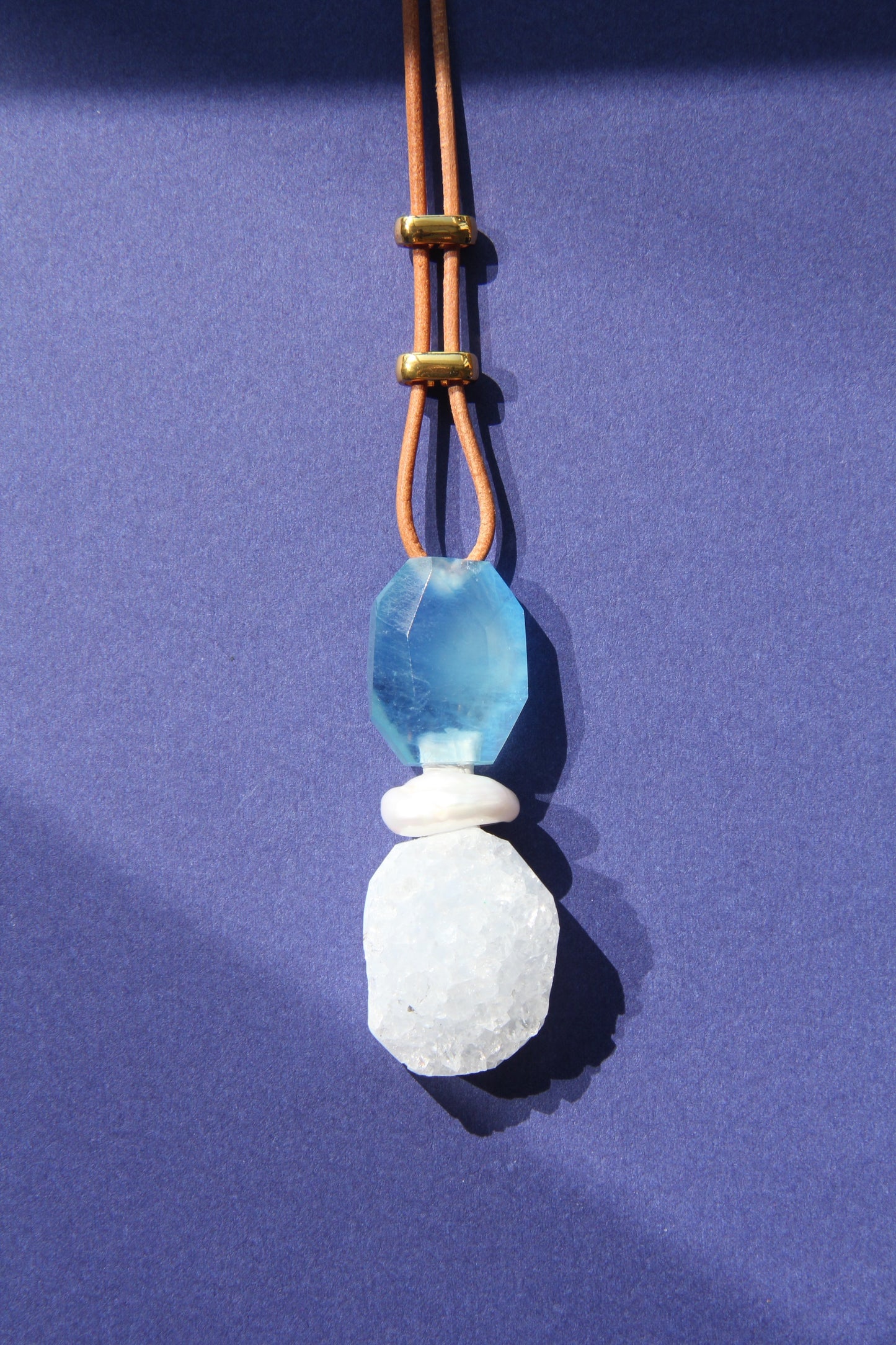 Pendant: aquamarine, pearl, blue lace agate