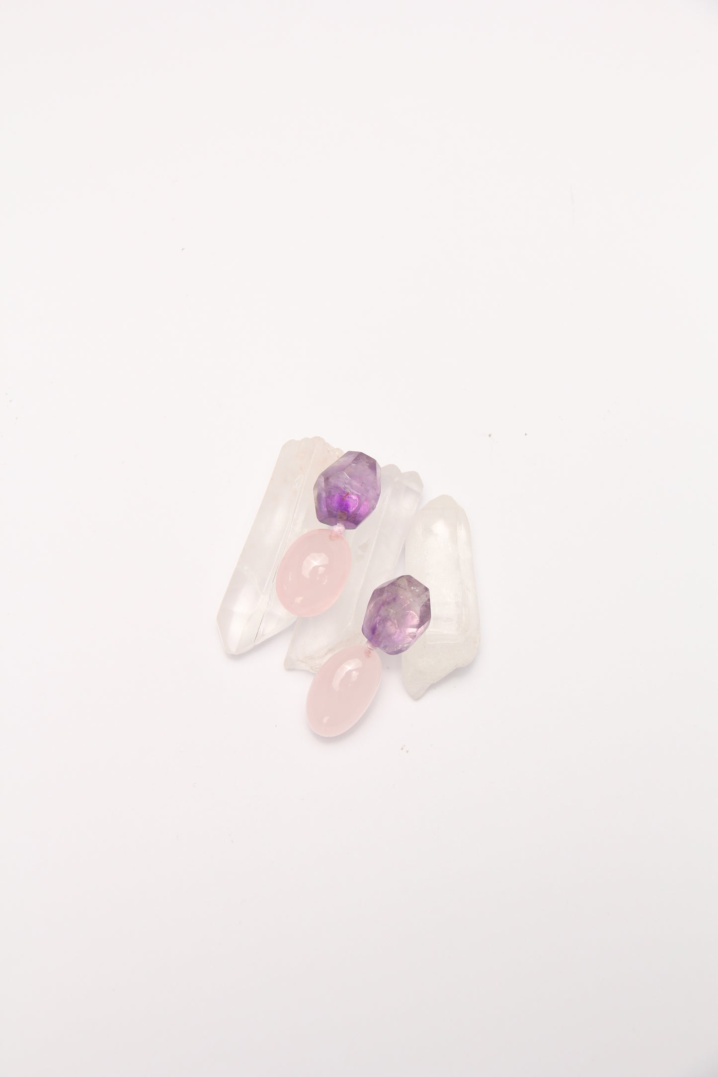 Earrings: rose quartz, amethyst