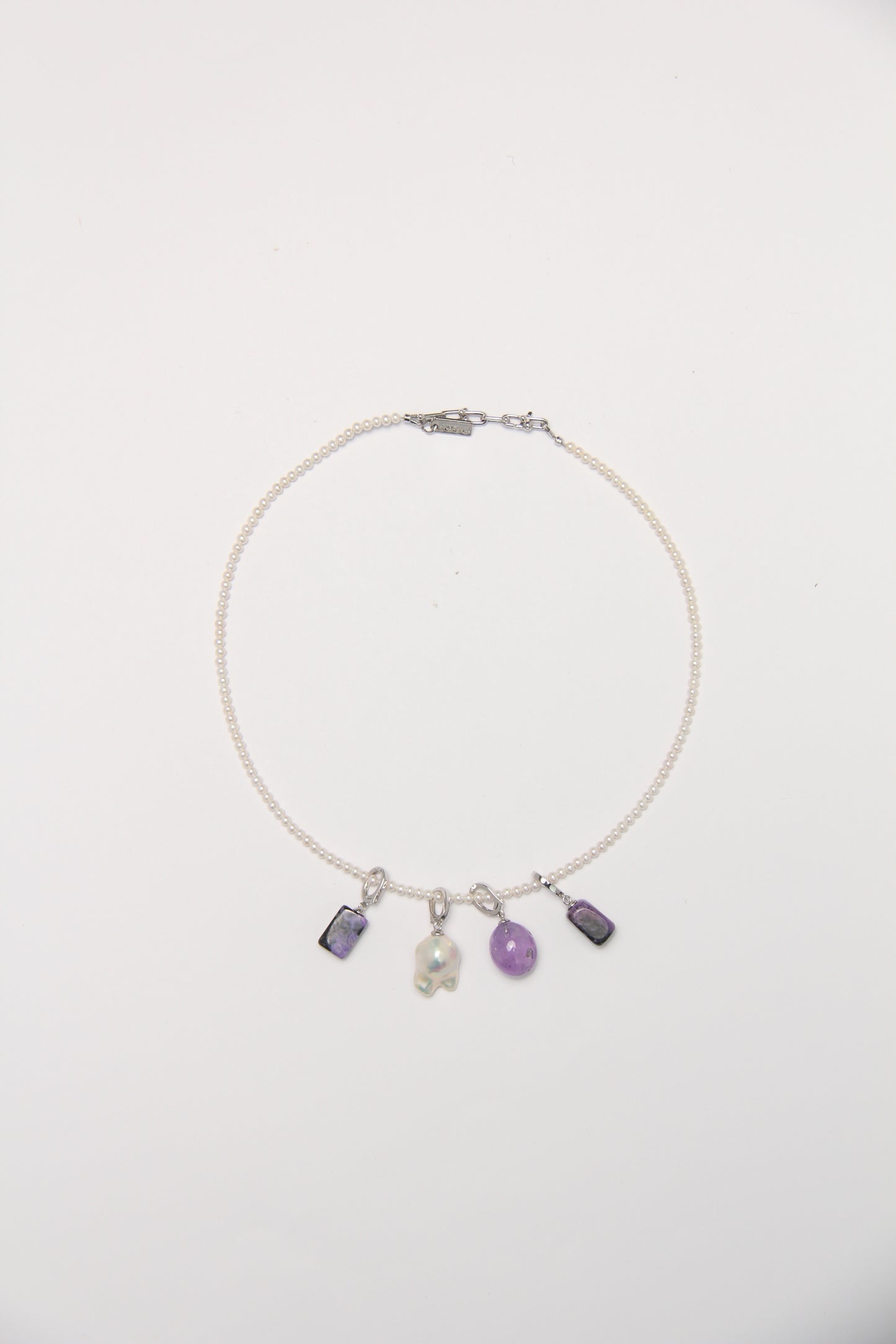 Charms: charoite, amethyst, pearls