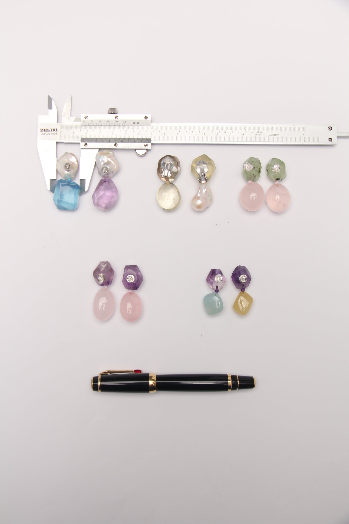 Earrings: prehnite, rose quartz