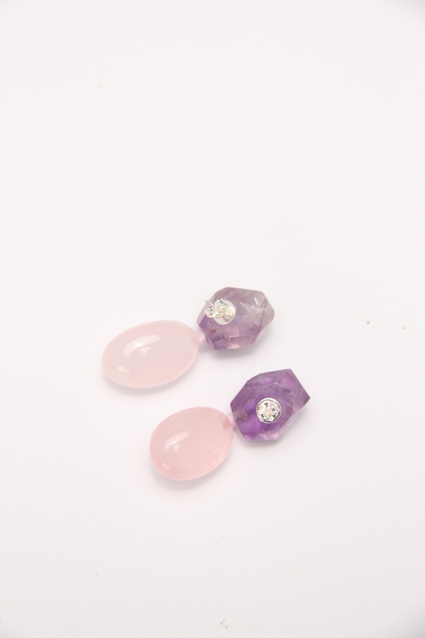 Earrings: rose quartz, amethyst