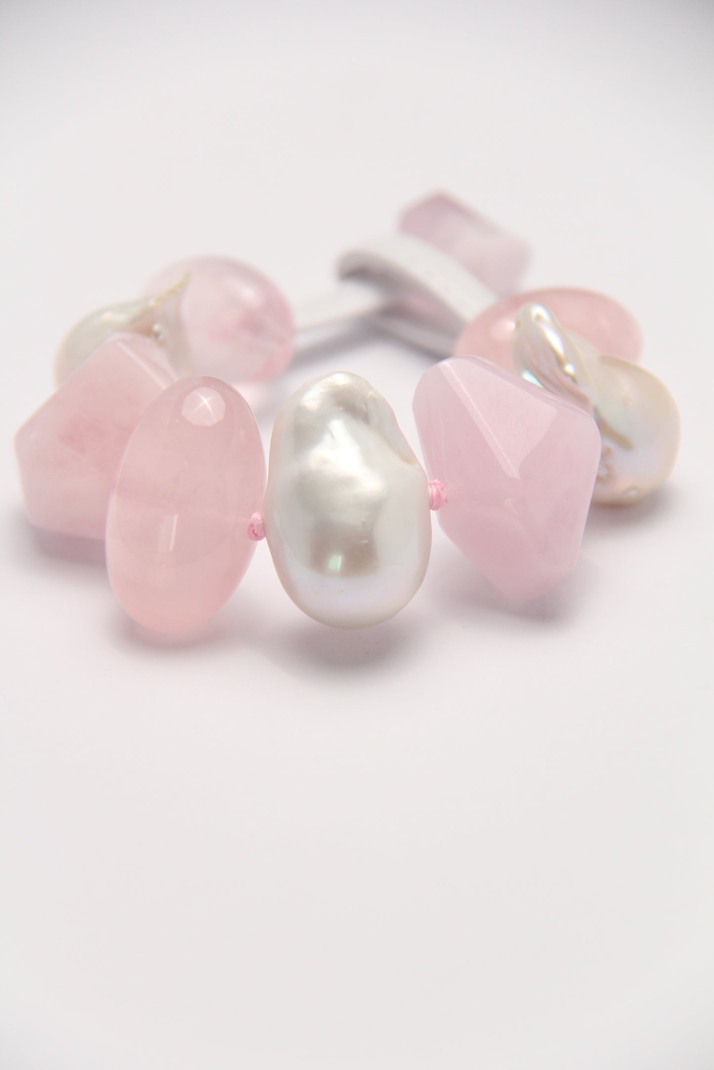 Bracelet: rose quartz, morganite, pearls