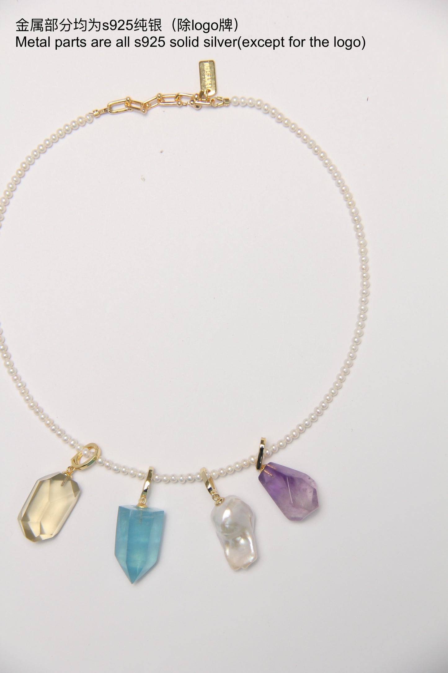 Charms: citrine, aquamarine, pearls, amethyst