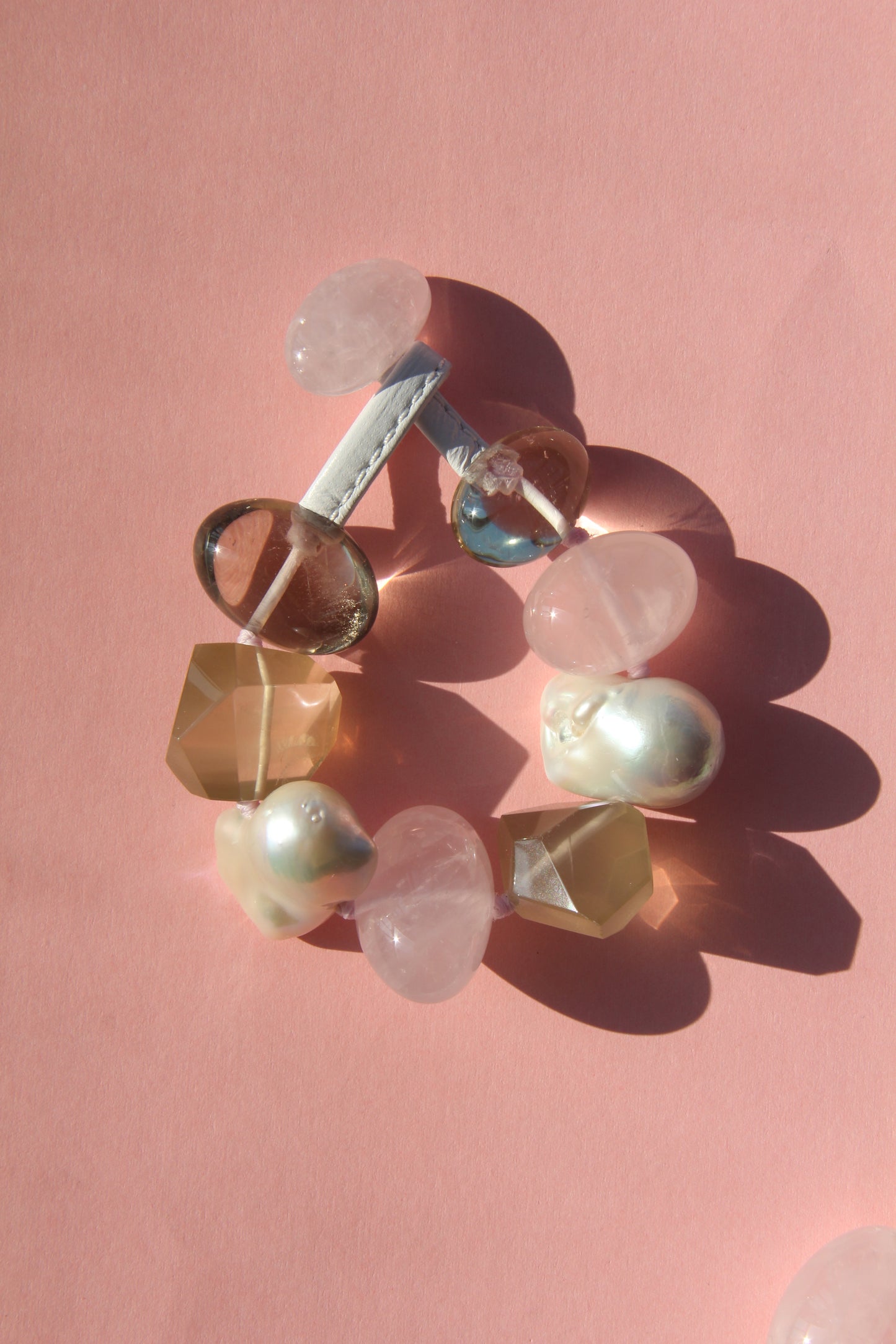 Bracelet: citrine, rose quartz, pearls