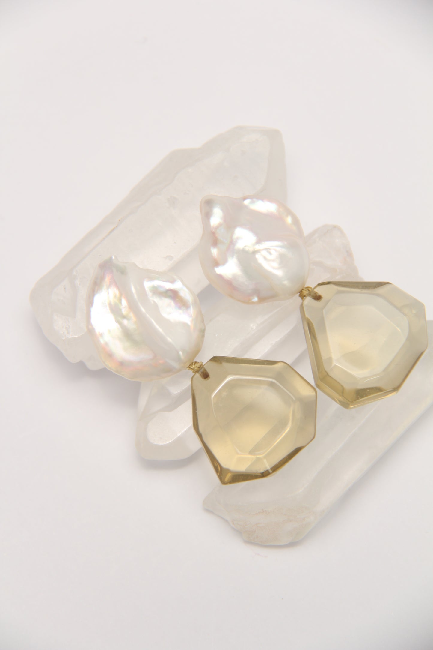 Earrings: pearls, citrine