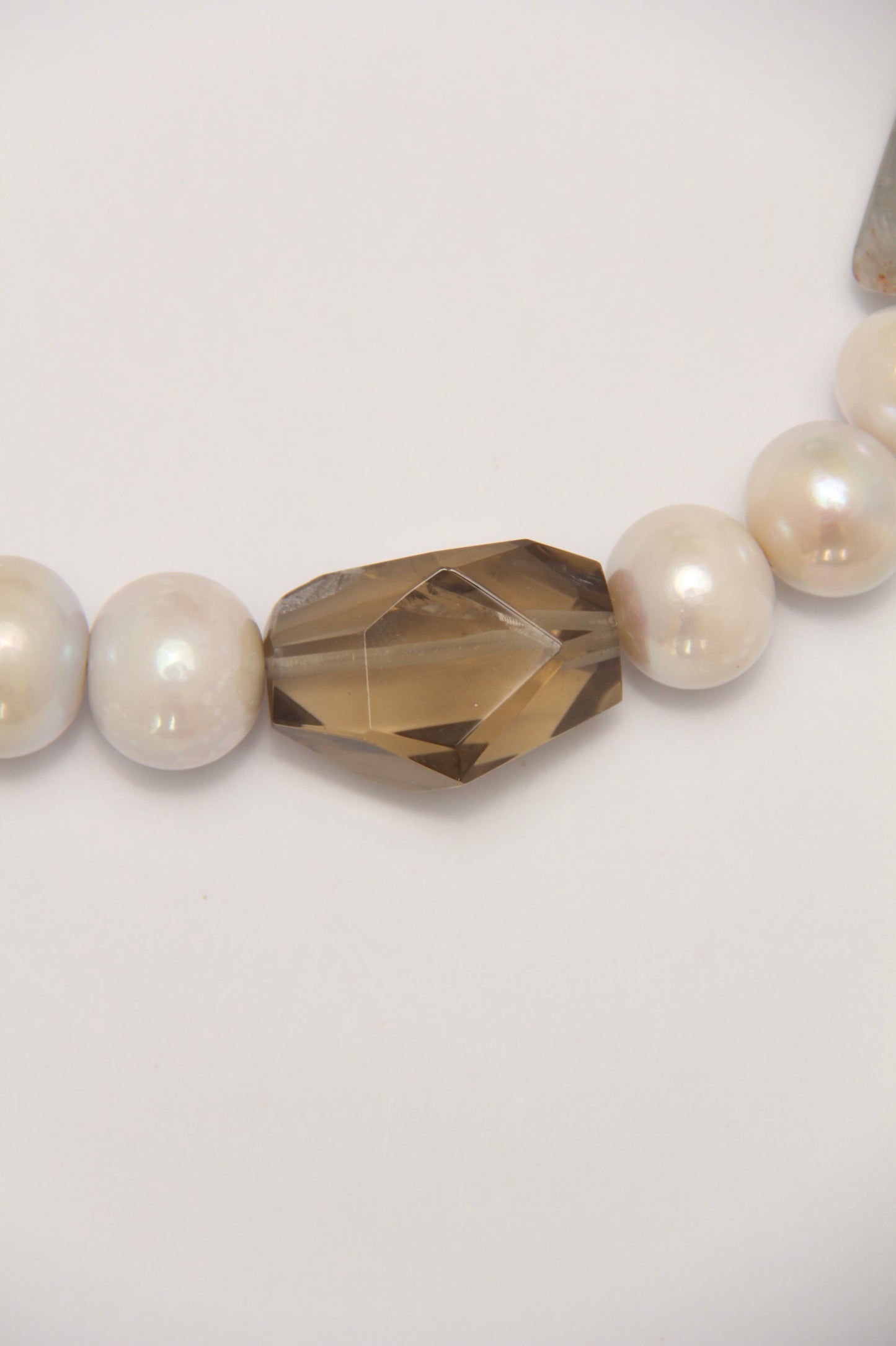 Necklace: pearls, smoky quartz, phantom quartz